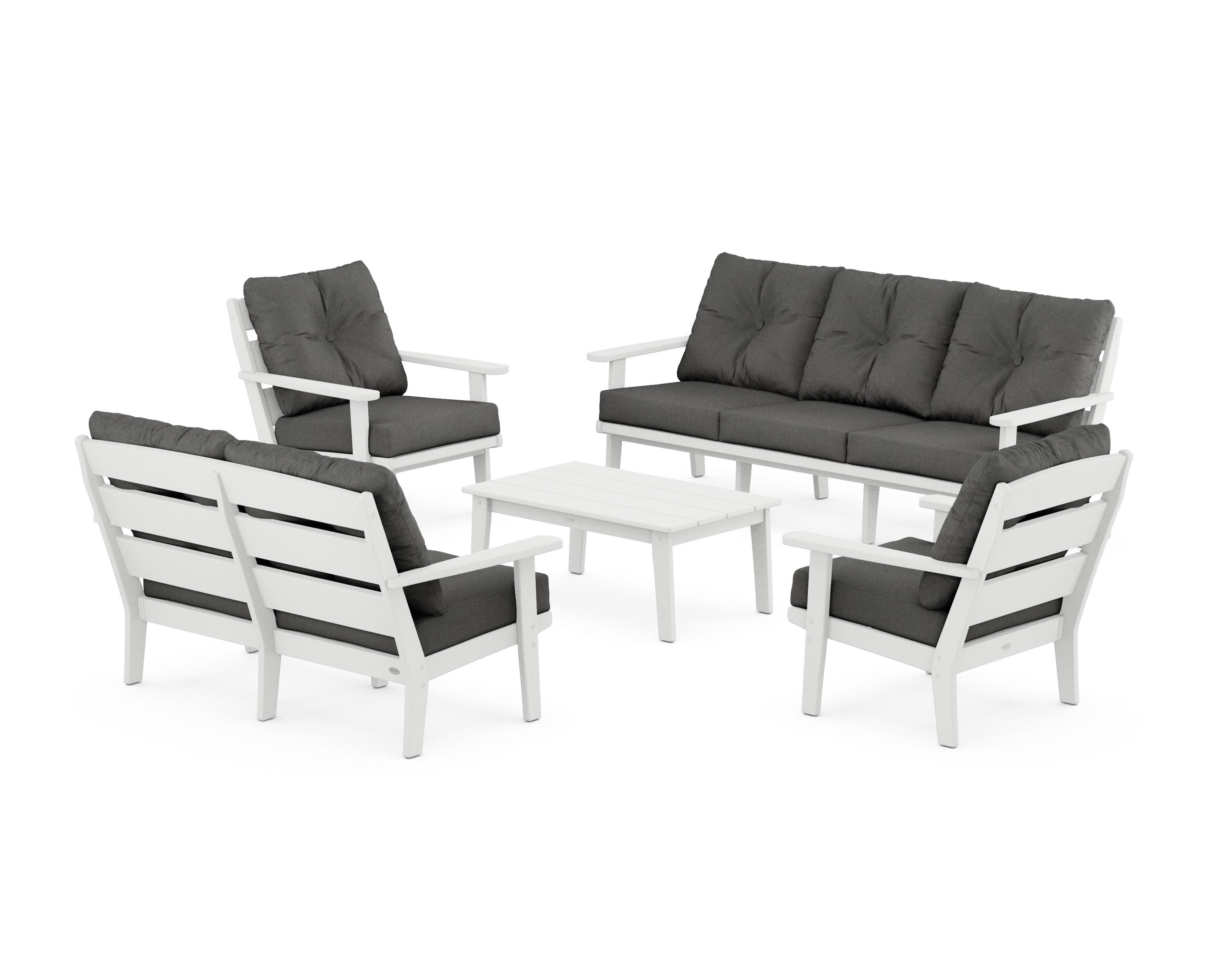 Lakeside 5-Piece Lounge Sofa Set in White / Spectrum Carbon