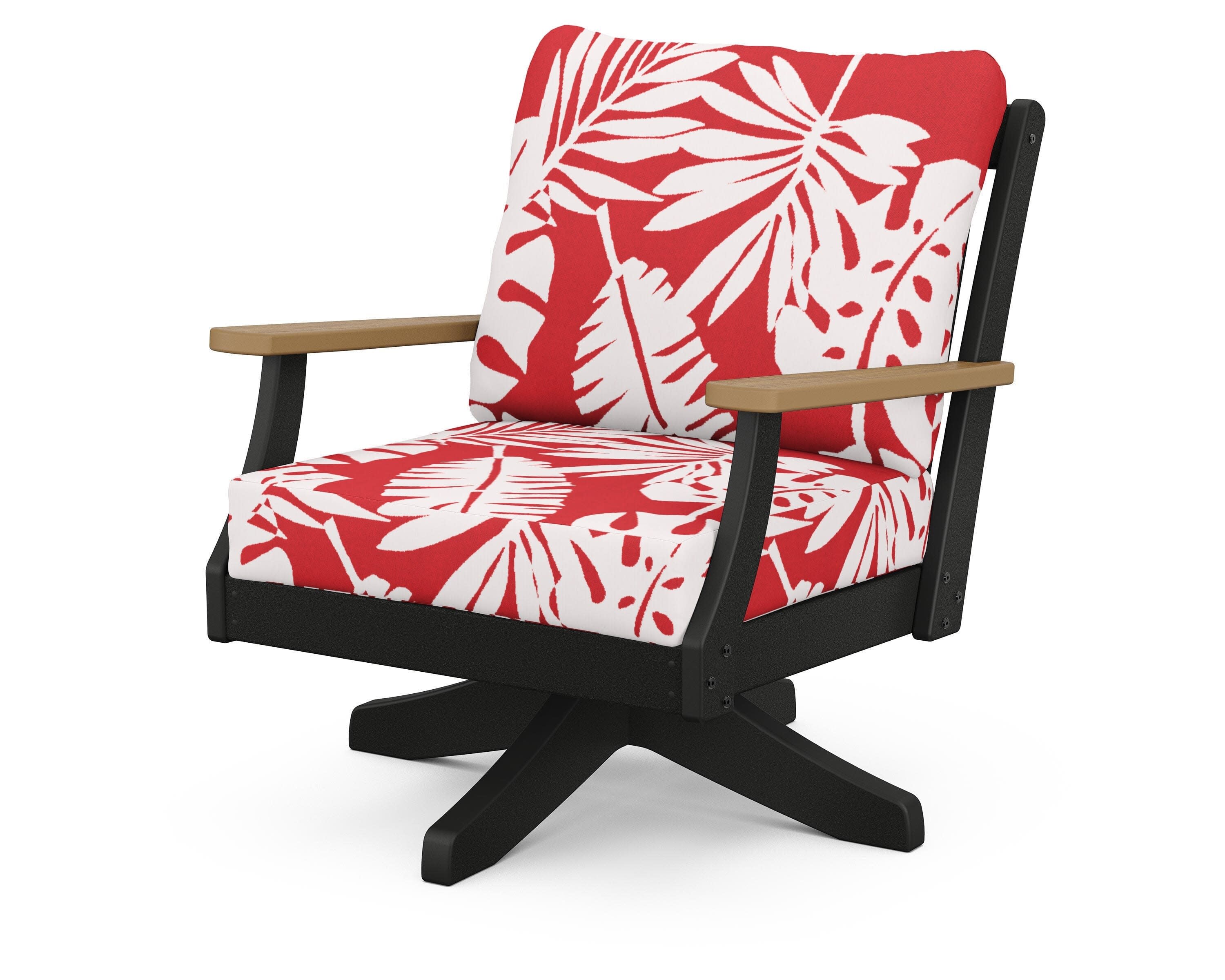 Braxton Deep Seating Swivel Chair in Black / Natural / Leaf Crimson
