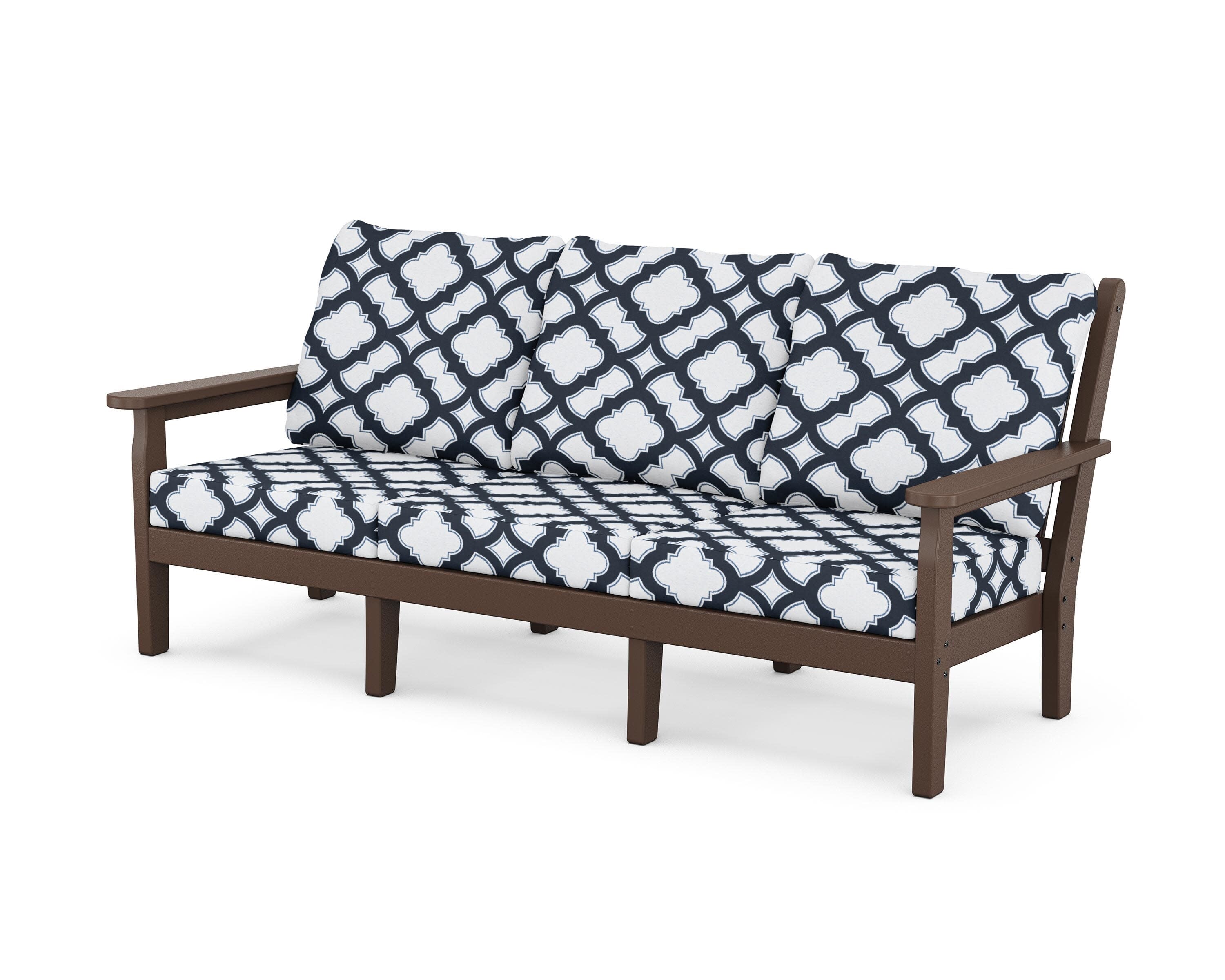 Chippendale Deep Seating Sofa in Mahogany / Trellis Marine Indigo