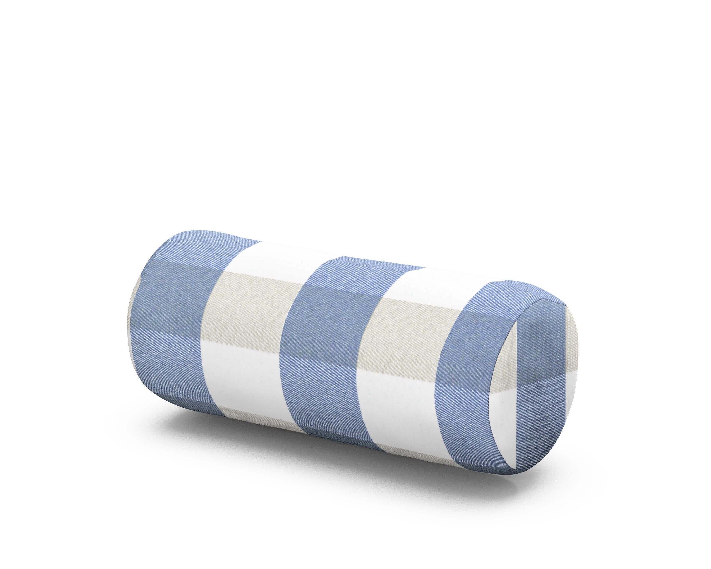 Outdoor Bolster Pillow in Buffalo Plaid Sky Blue