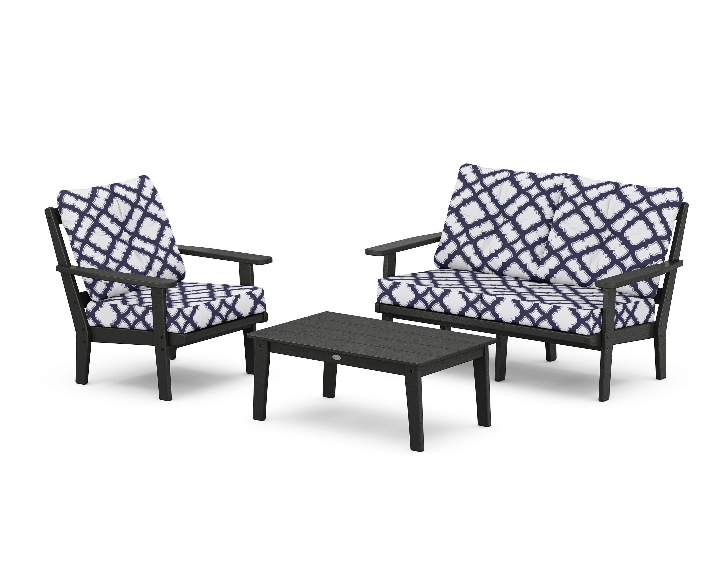 Prairie 3-Piece Deep Seating Set with Loveseat in Black / Trellis Navy