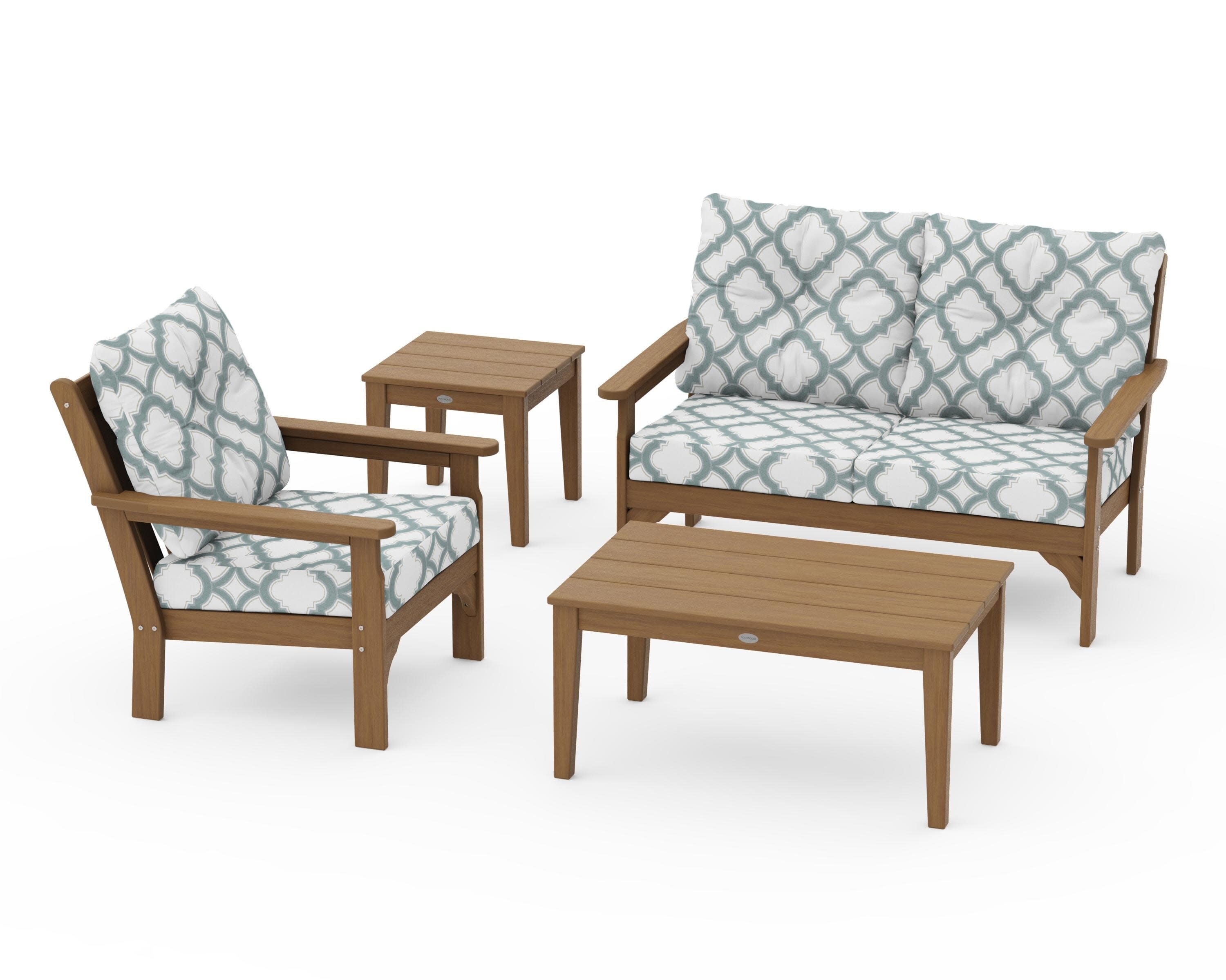 Vineyard 4-Piece Deep Seating Set in Natural / Trellis Glacier Spa