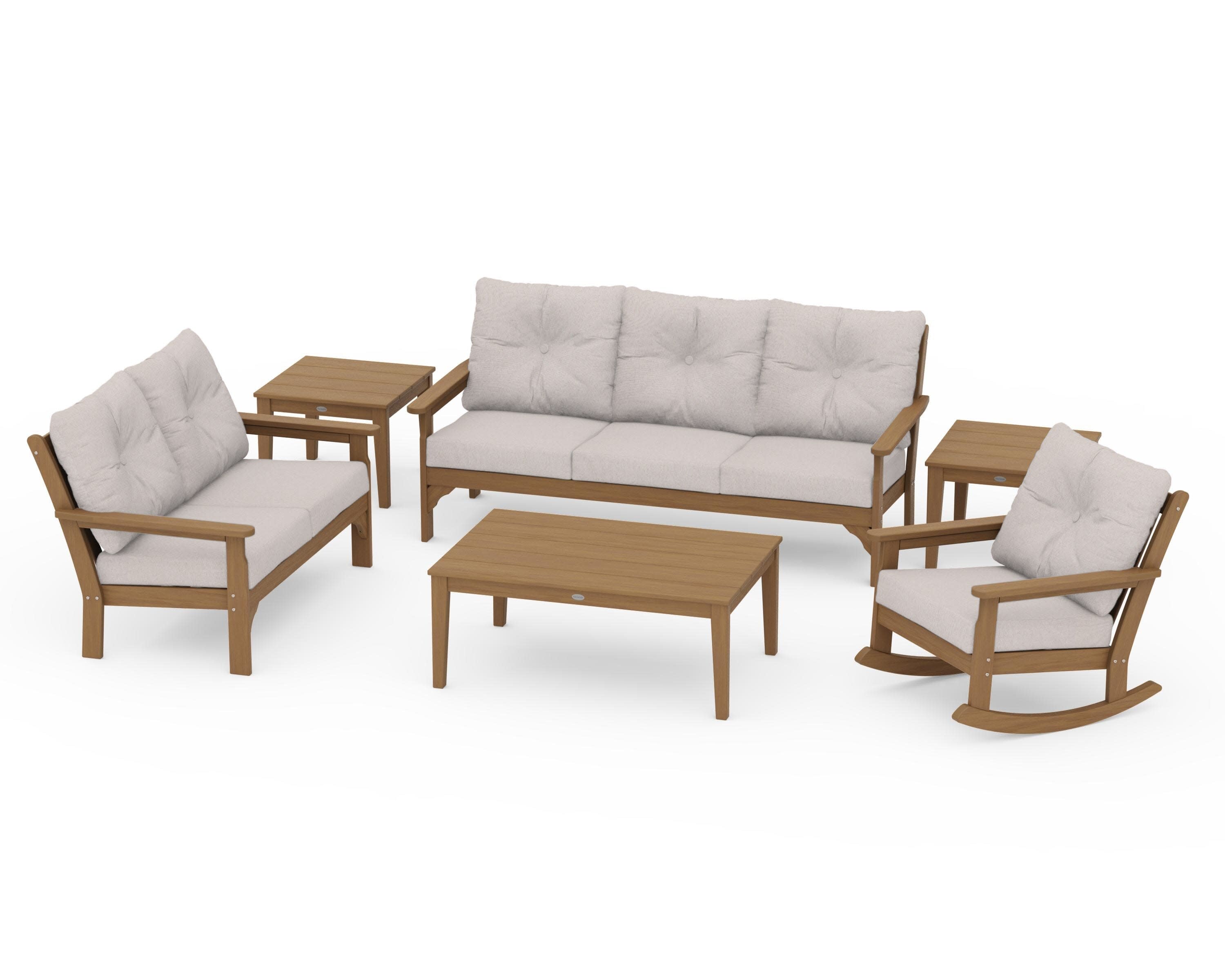 Vineyard 6-Piece Deep Seating Set in Natural / Dune Burlap
