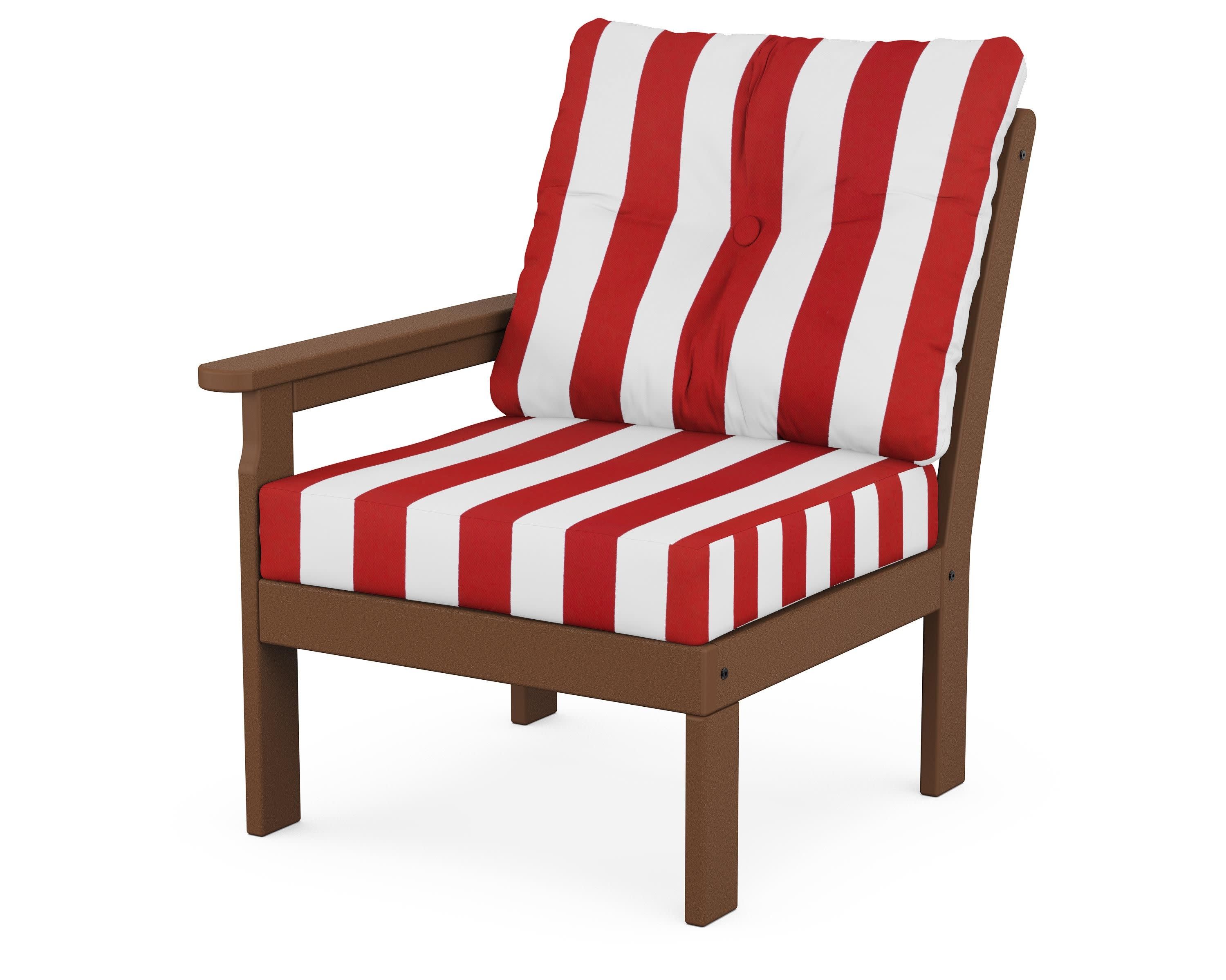 Vineyard Modular Left Arm Chair in Teak / Cabana Stripe Crimson