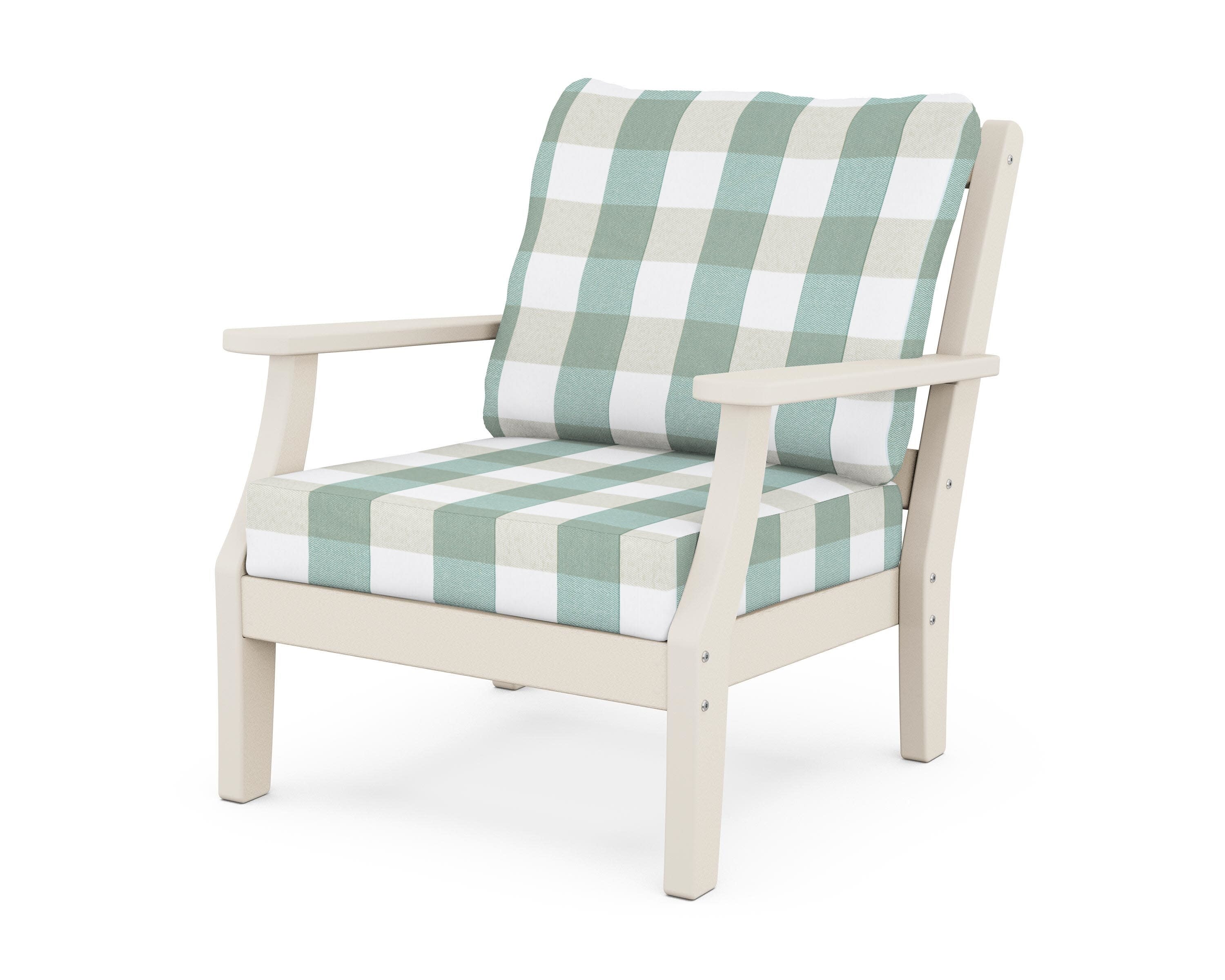 Chinoiserie Deep Seating Chair in Sand / Buffalo Plaid Glacier Spa