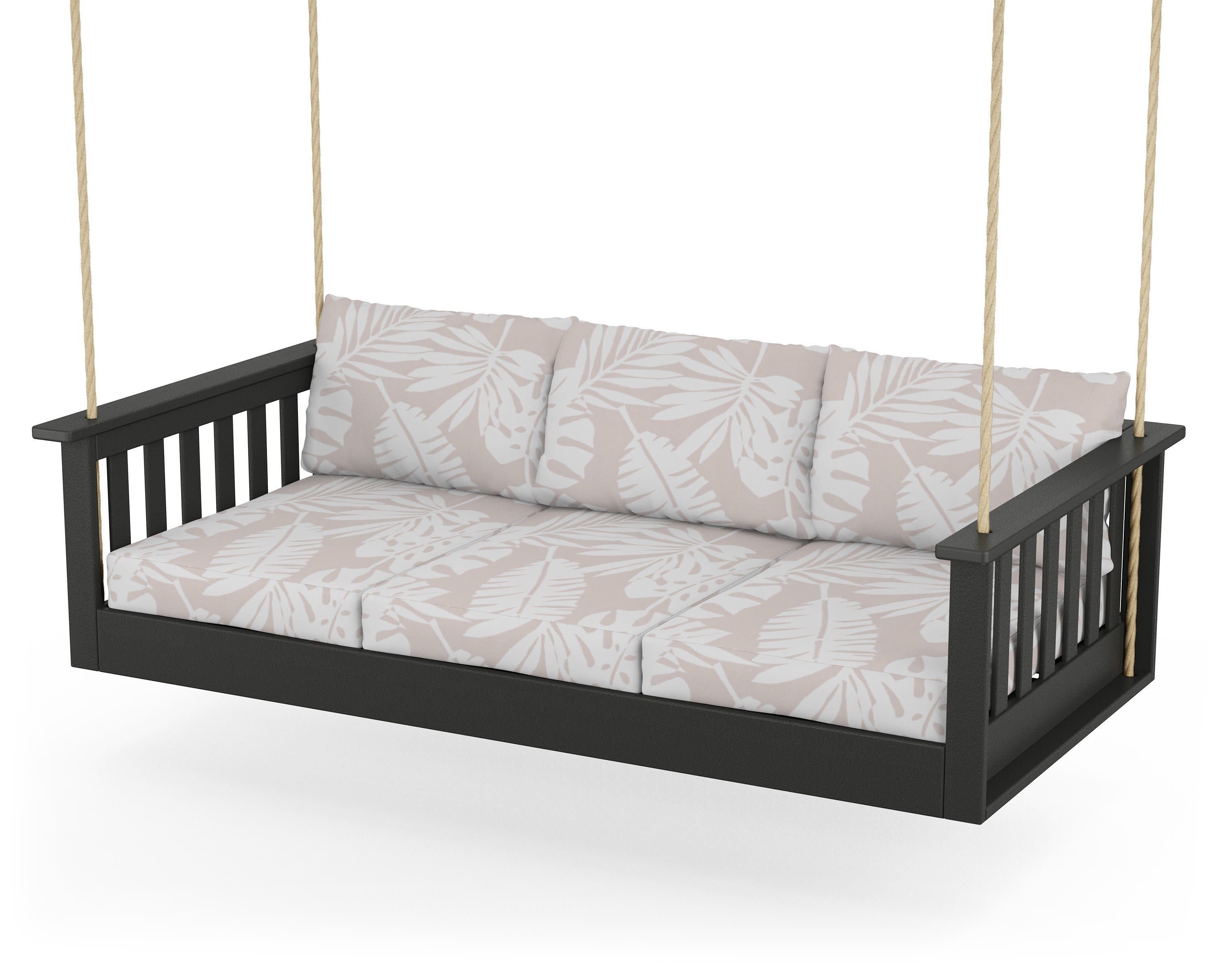 Vineyard Daybed Swing in Black / Leaf Dune Burlap