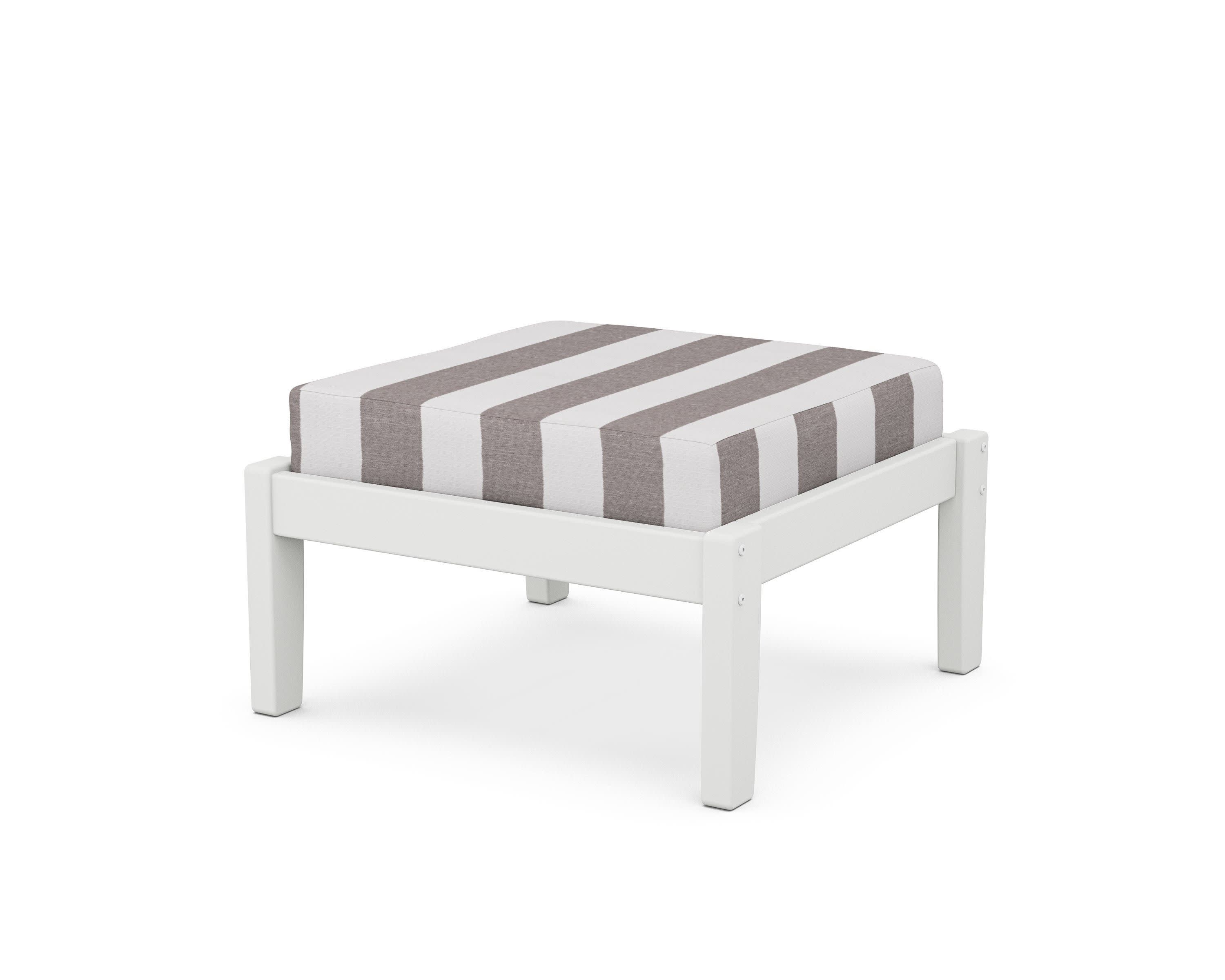 Deep Seating Ottoman in White / Cabana Stripe Grey Mist