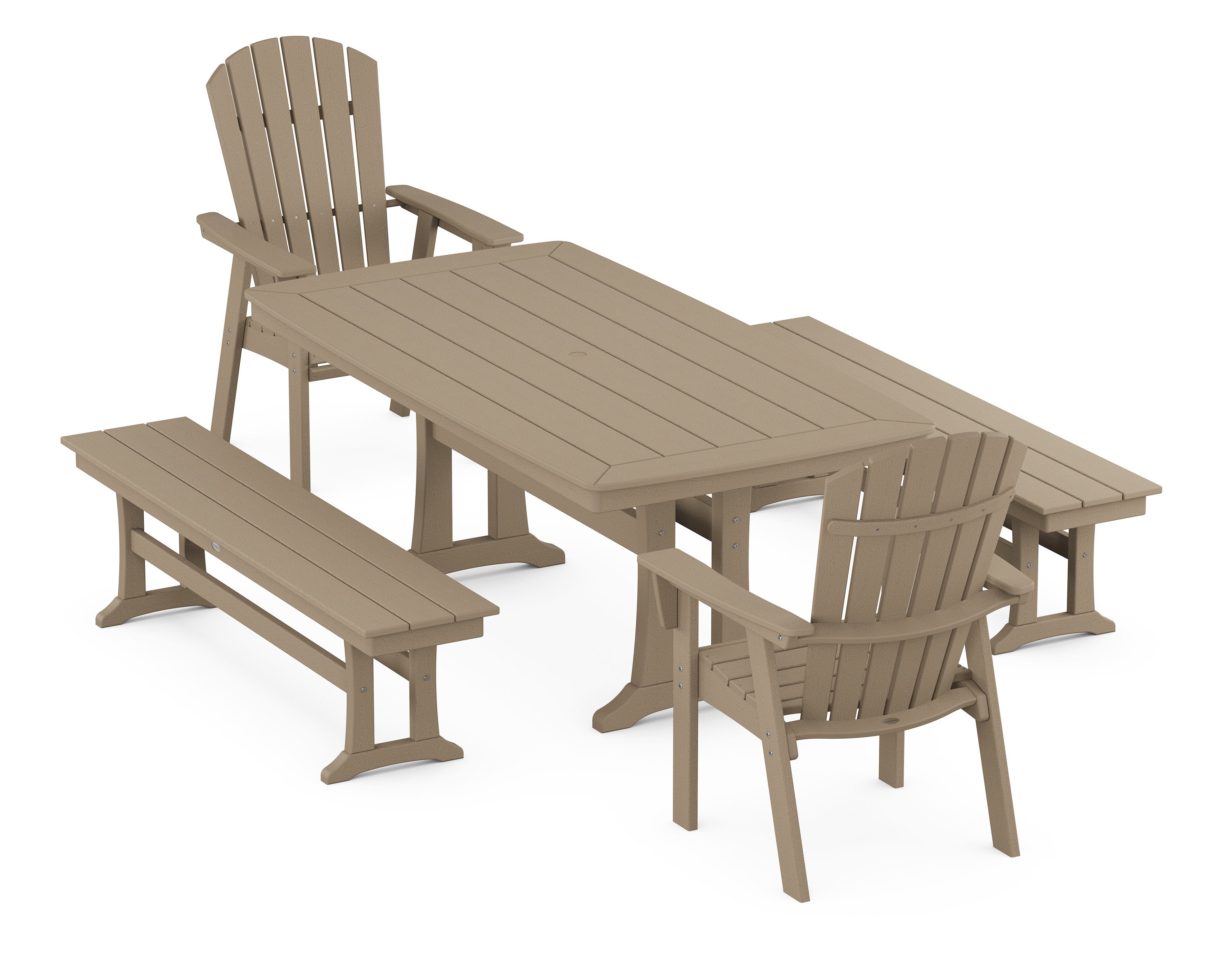 Nautical Adirondack 5-Piece Dining Set with Trestle Legs in Vintage Sahara