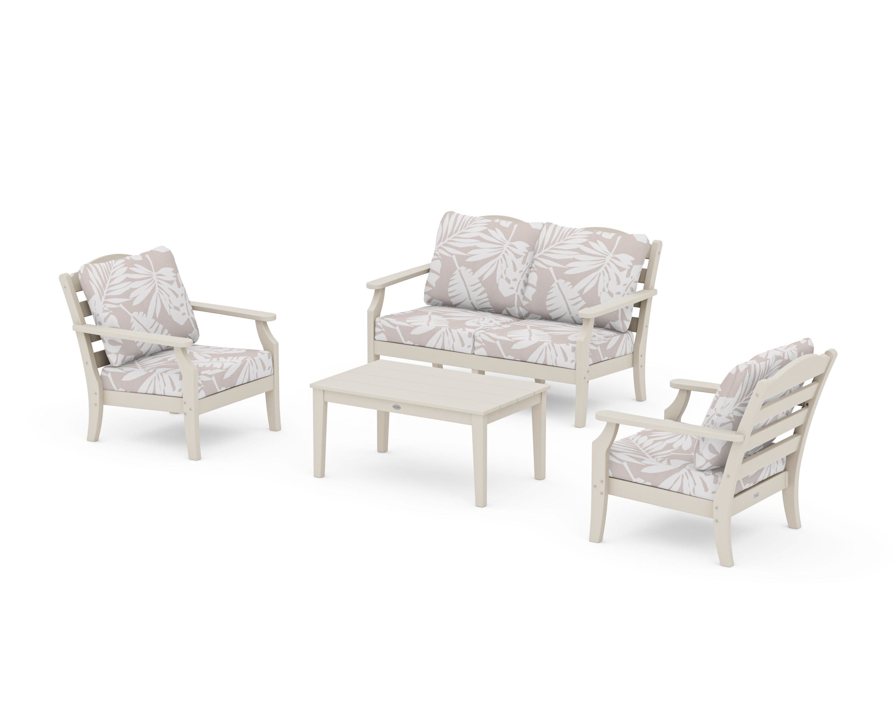 Savannah 4-Piece Deep Seating Set with Loveseat in Sand / Leaf Dune Burlap