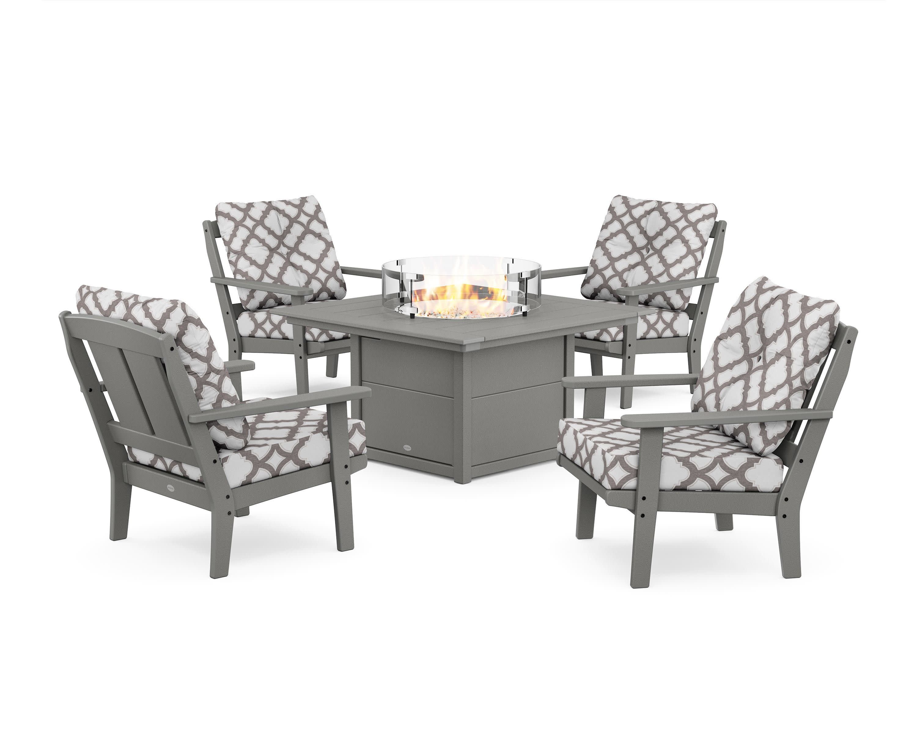 Mission 5-Piece Deep Seating Set with Fire Pit Table in Slate Grey / Trellis Grey Mist