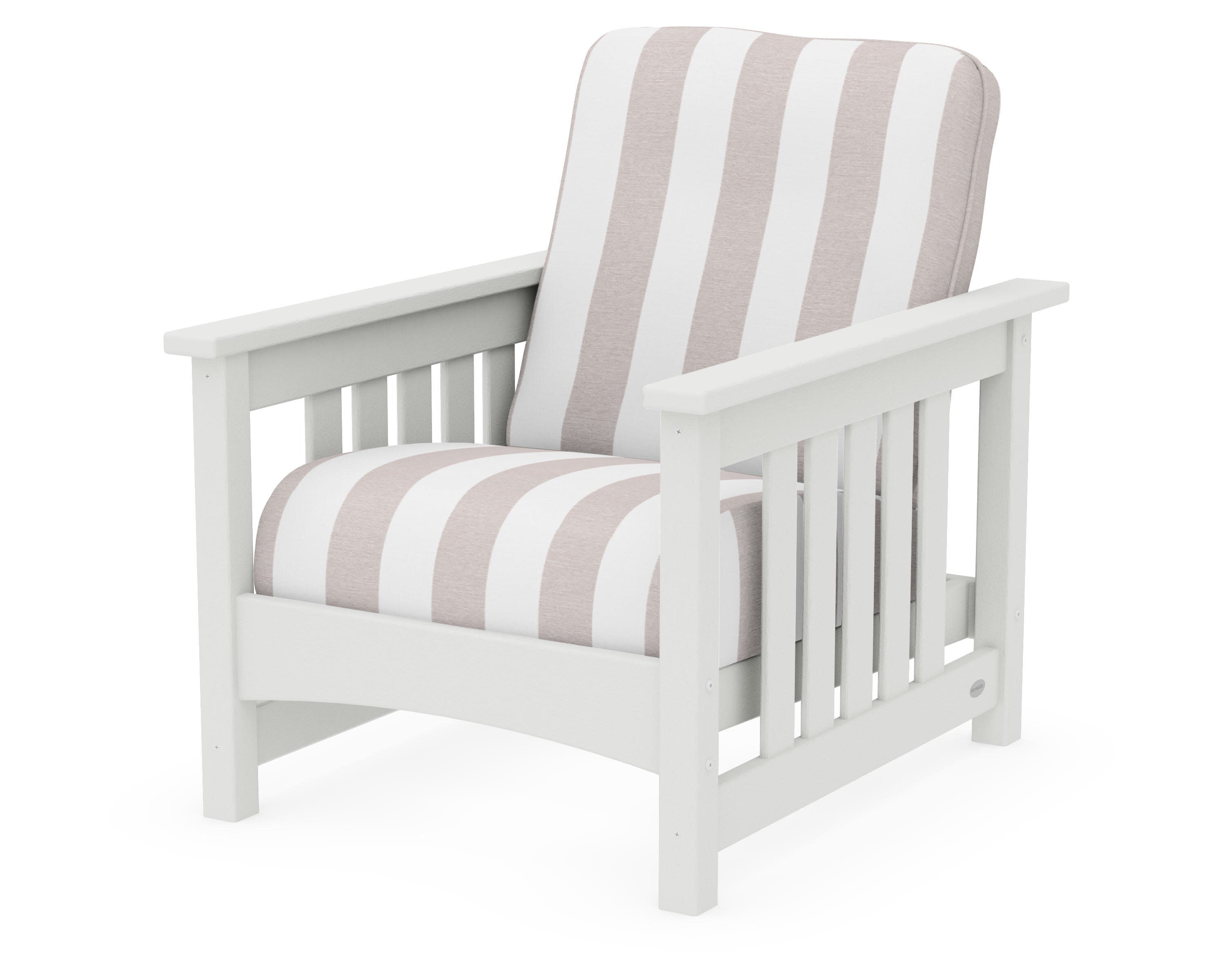 Club Mission Chair in Vintage White / Cabana Stripe Dune Burlap