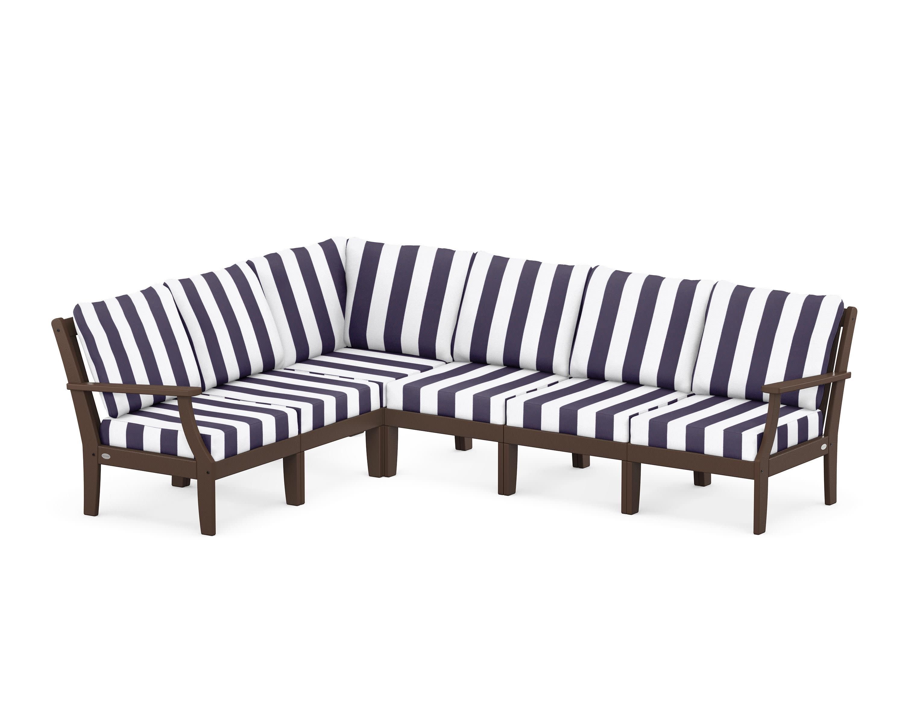 Braxton Modular 6-Piece Deep Seating Set in Mahogany / Cabana Stripe Navy