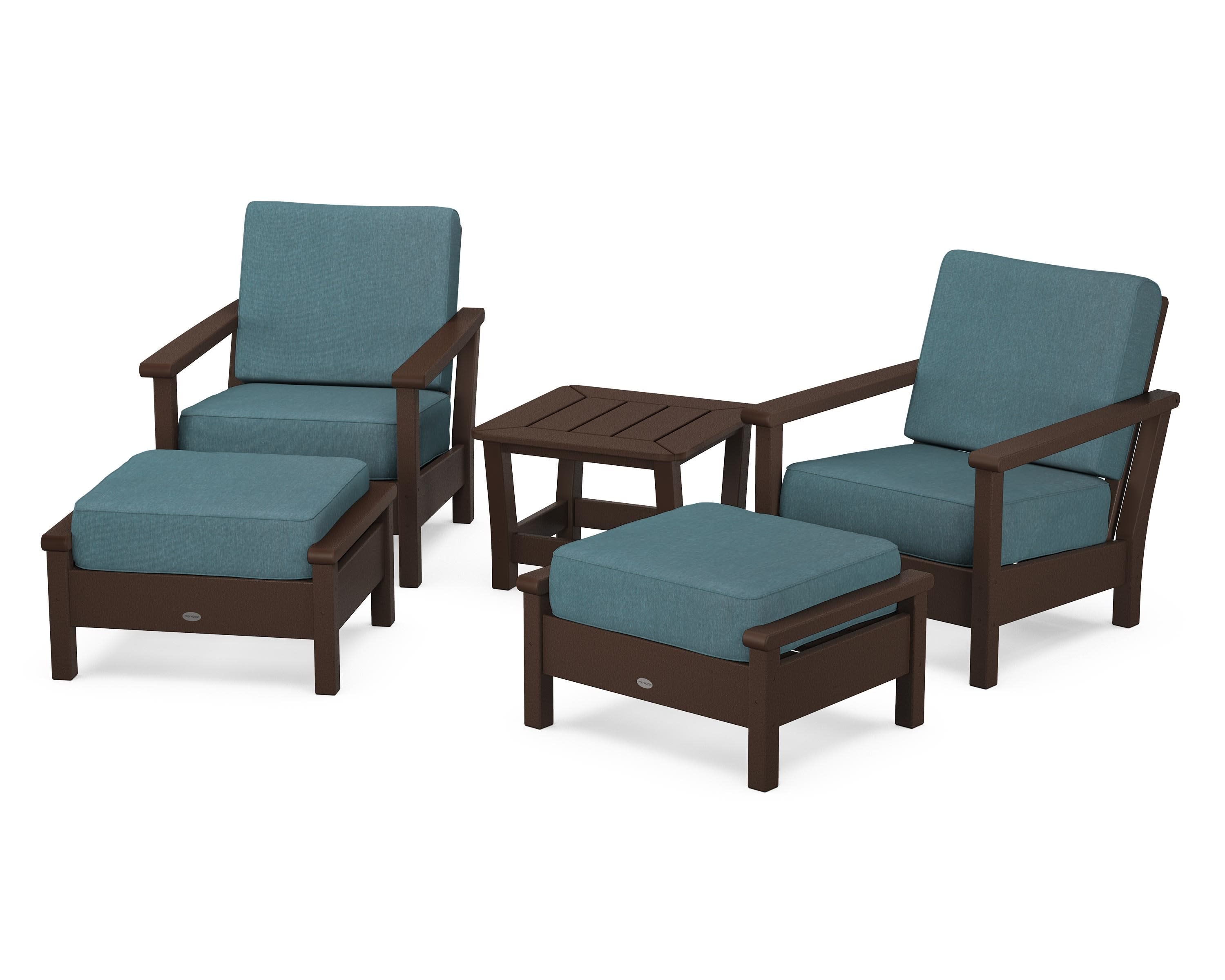 Harbour 5-Piece Deep Seating Chair Set in Mahogany / Ocean Teal
