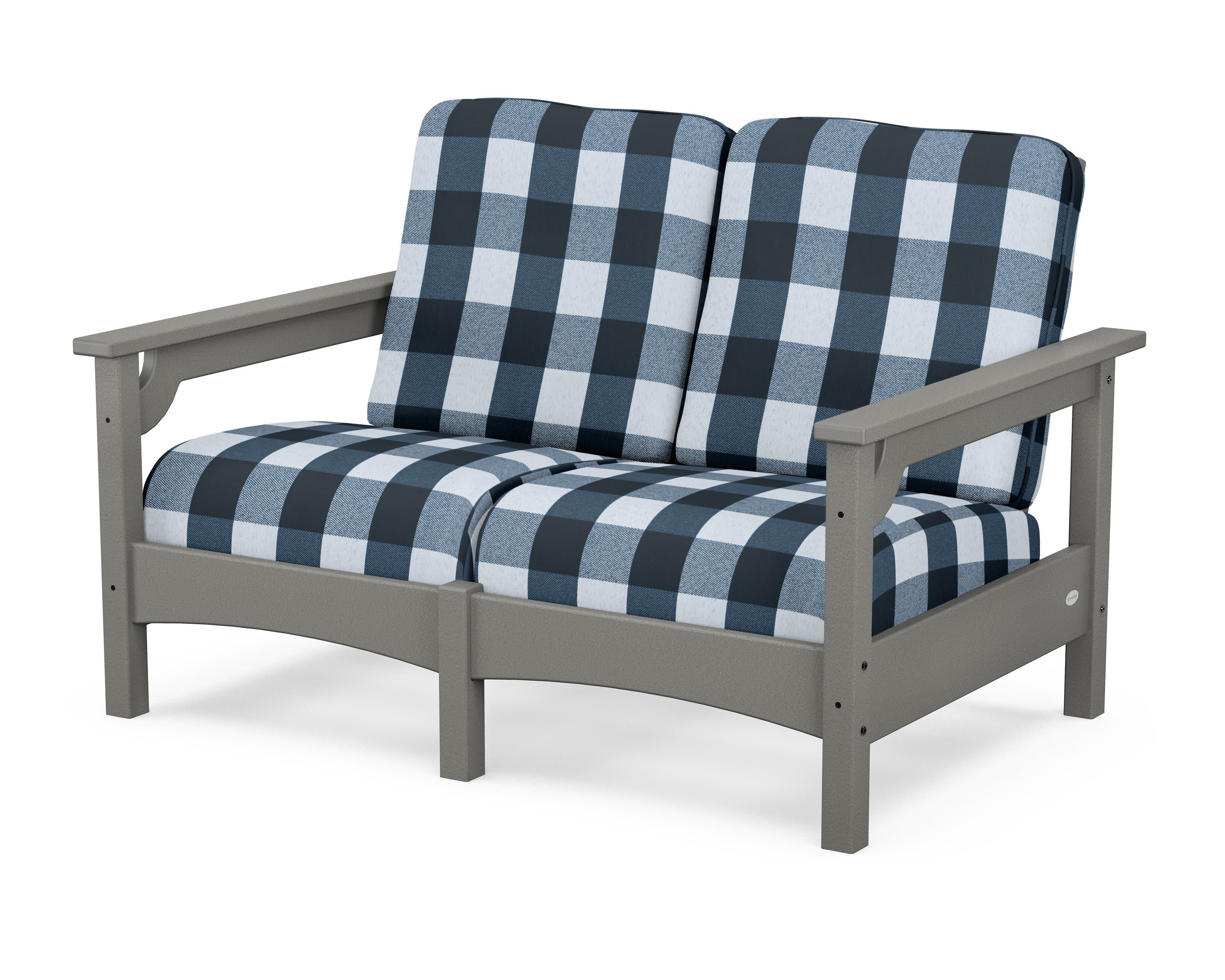 Club Loveseat in Slate Grey / Buffalo Plaid Marine Indigo