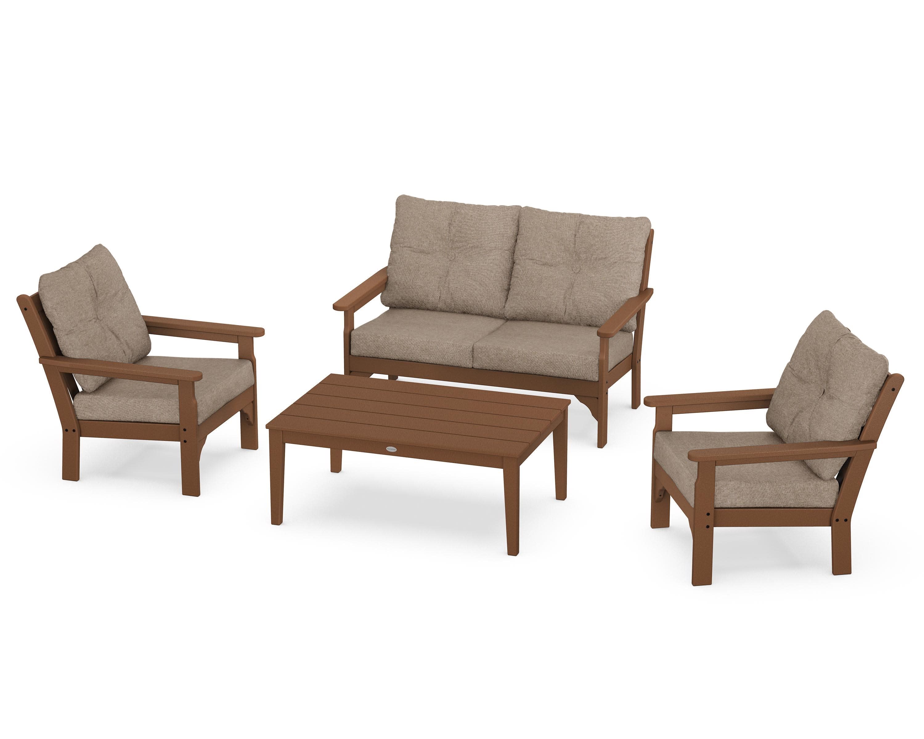 Vineyard 4-Piece Deep Seating Set in Teak / Spiced Burlap