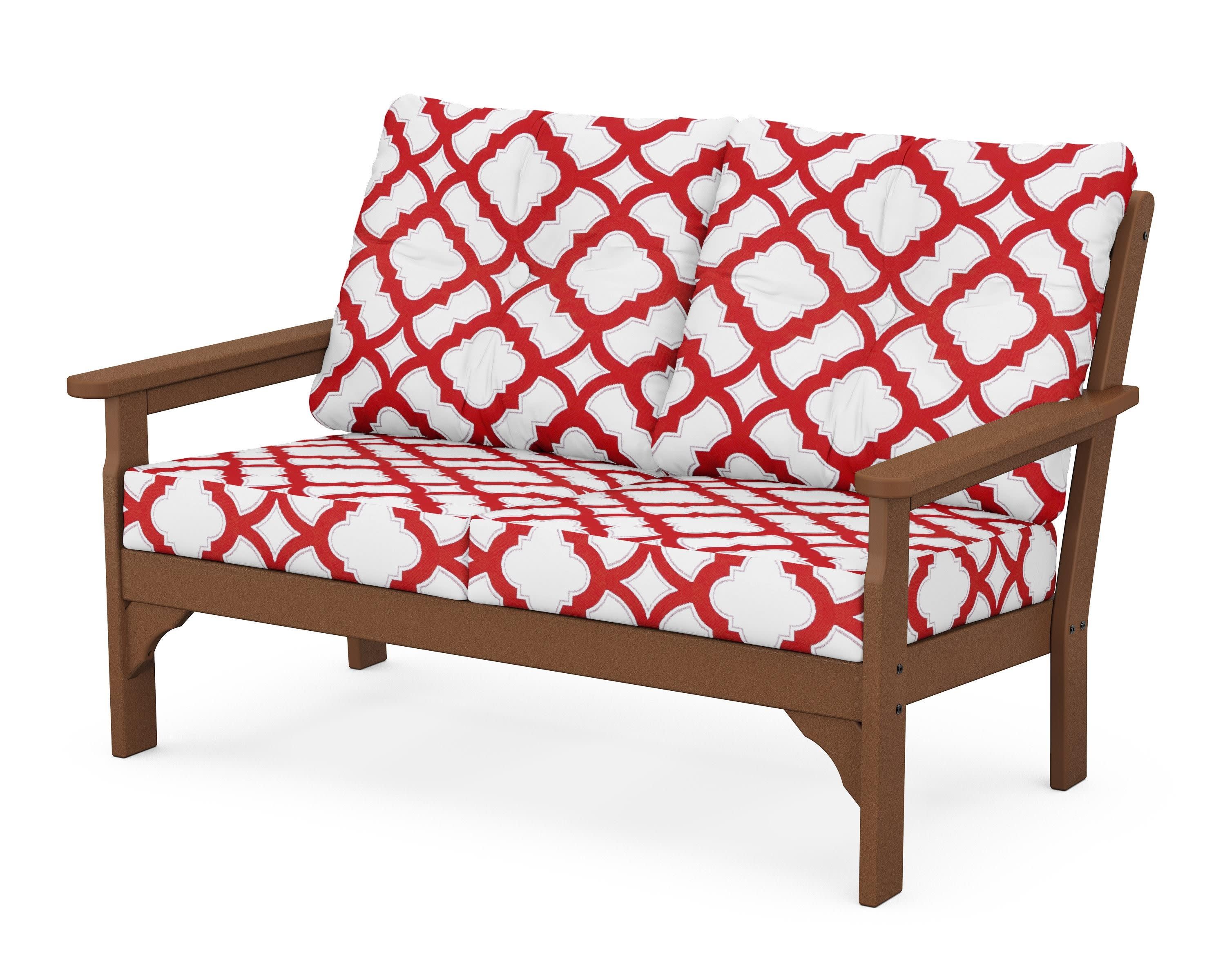 Vineyard Deep Seating Loveseat in Teak / Trellis Crimson