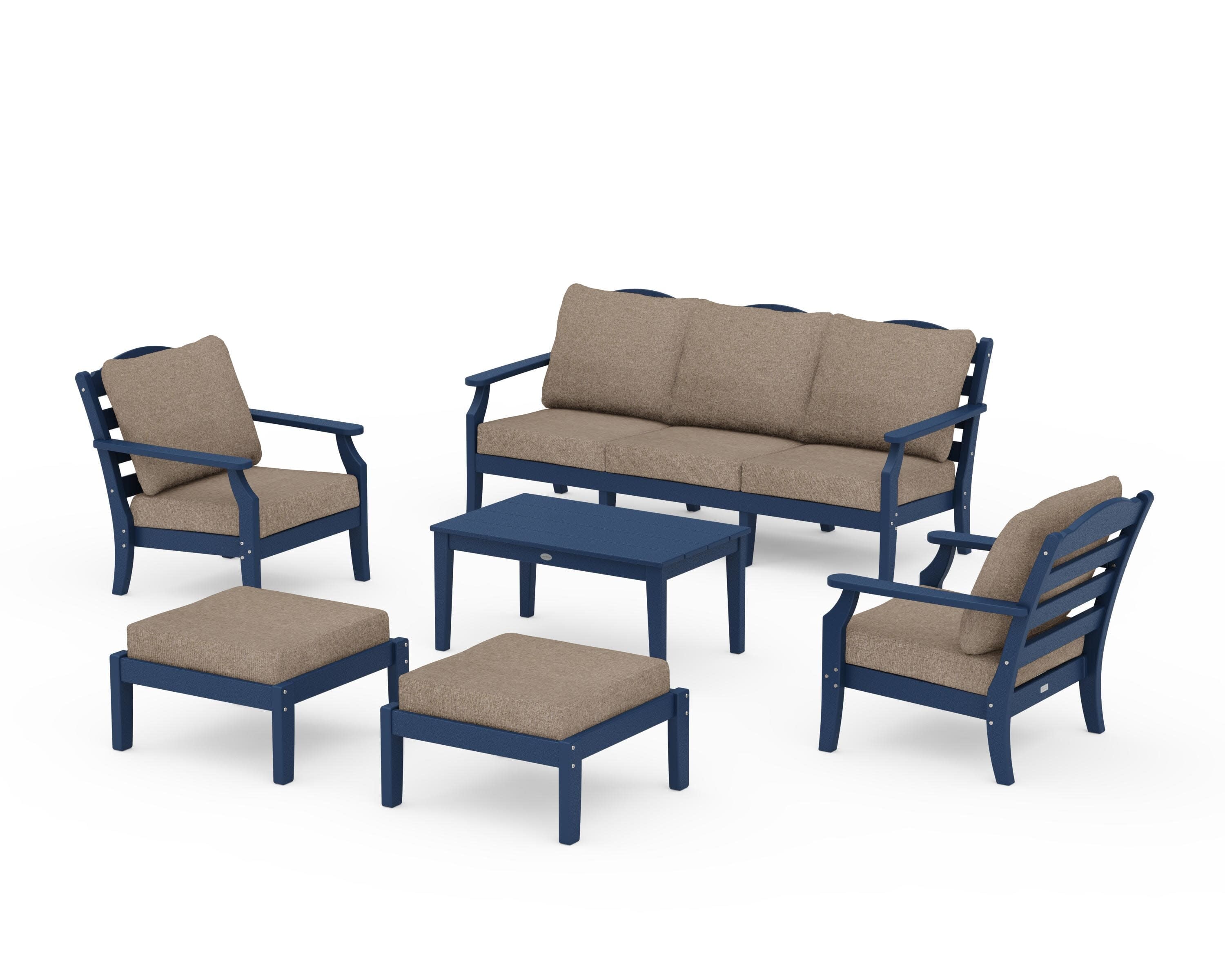 Savannah 6-Piece Lounge Sofa Set in Navy / Spiced Burlap