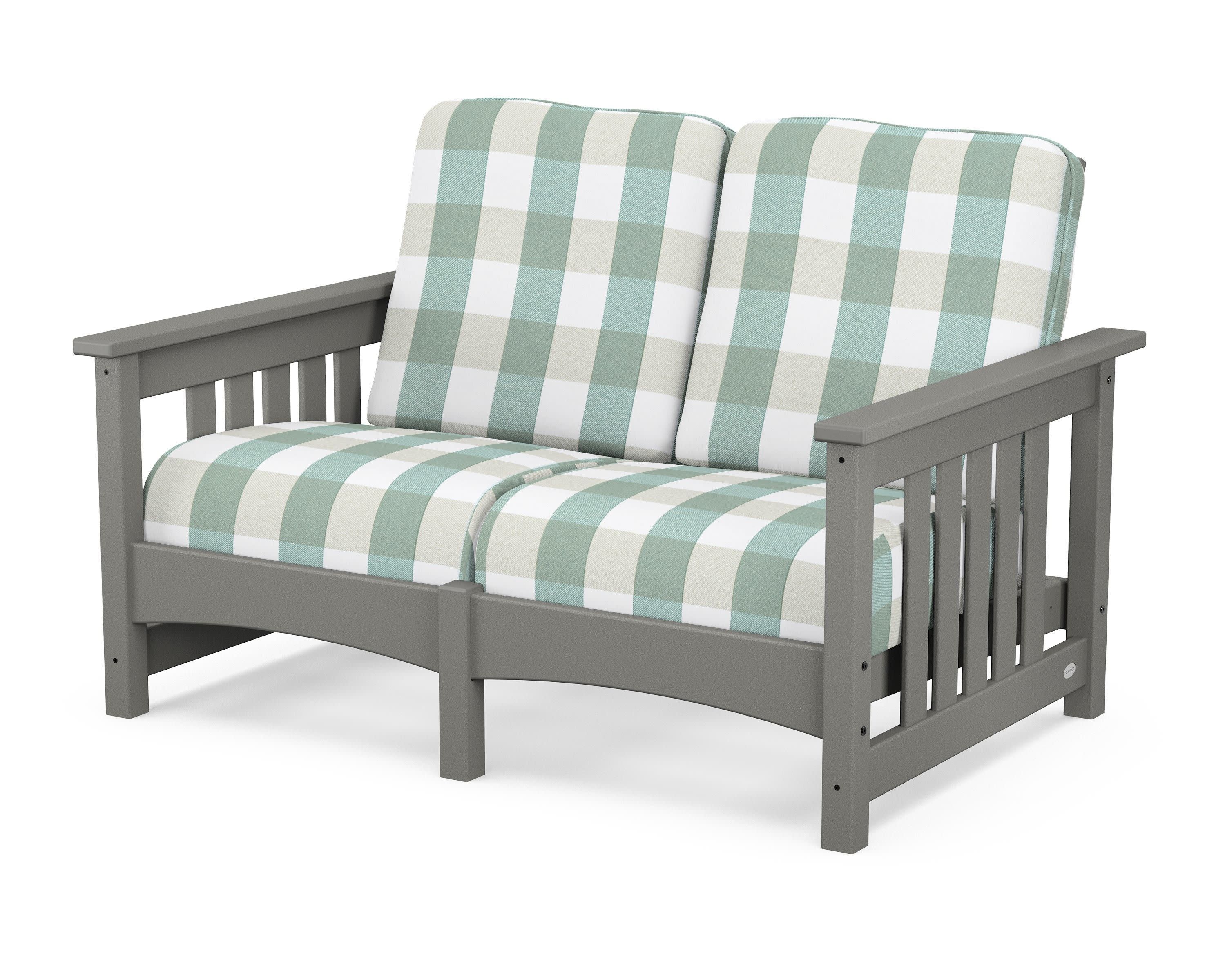 Club Mission Loveseat in Slate Grey / Buffalo Plaid Glacier Spa