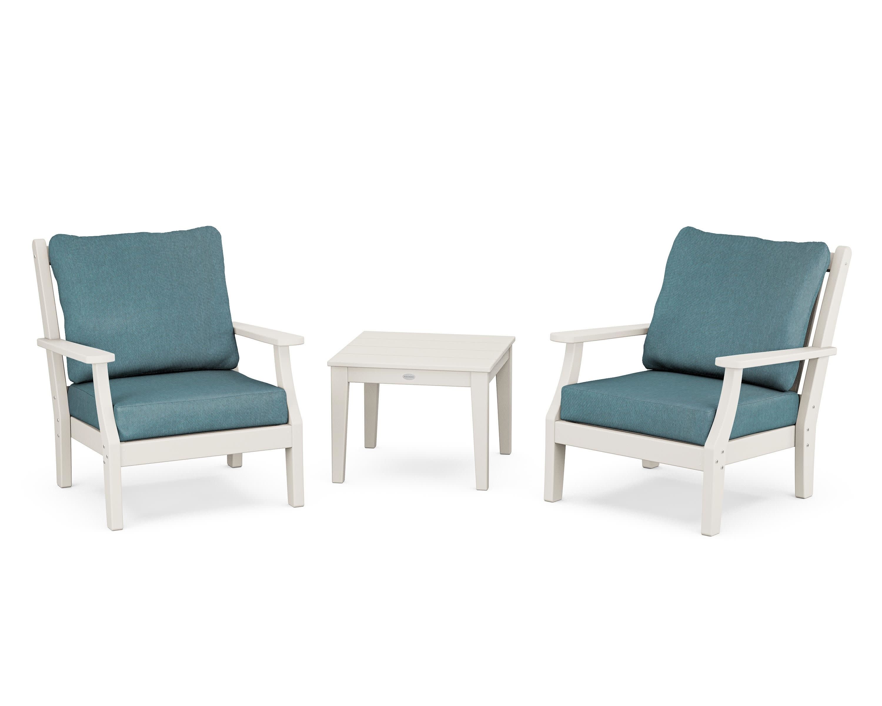 Wovendale 3-Piece Deep Seating Set in Sand / Ocean Teal