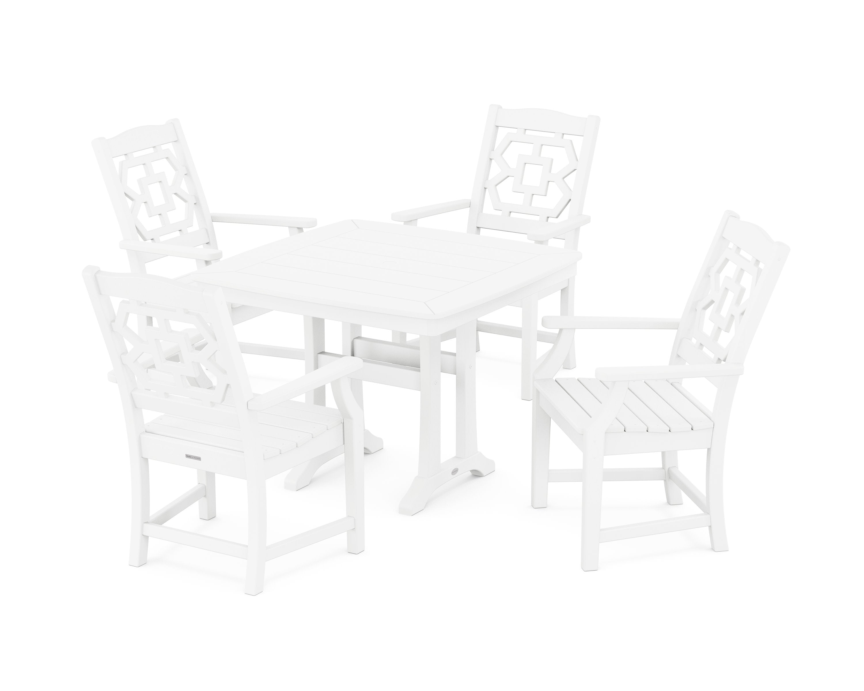 Chinoiserie 5-Piece Dining Set with Trestle Legs in White