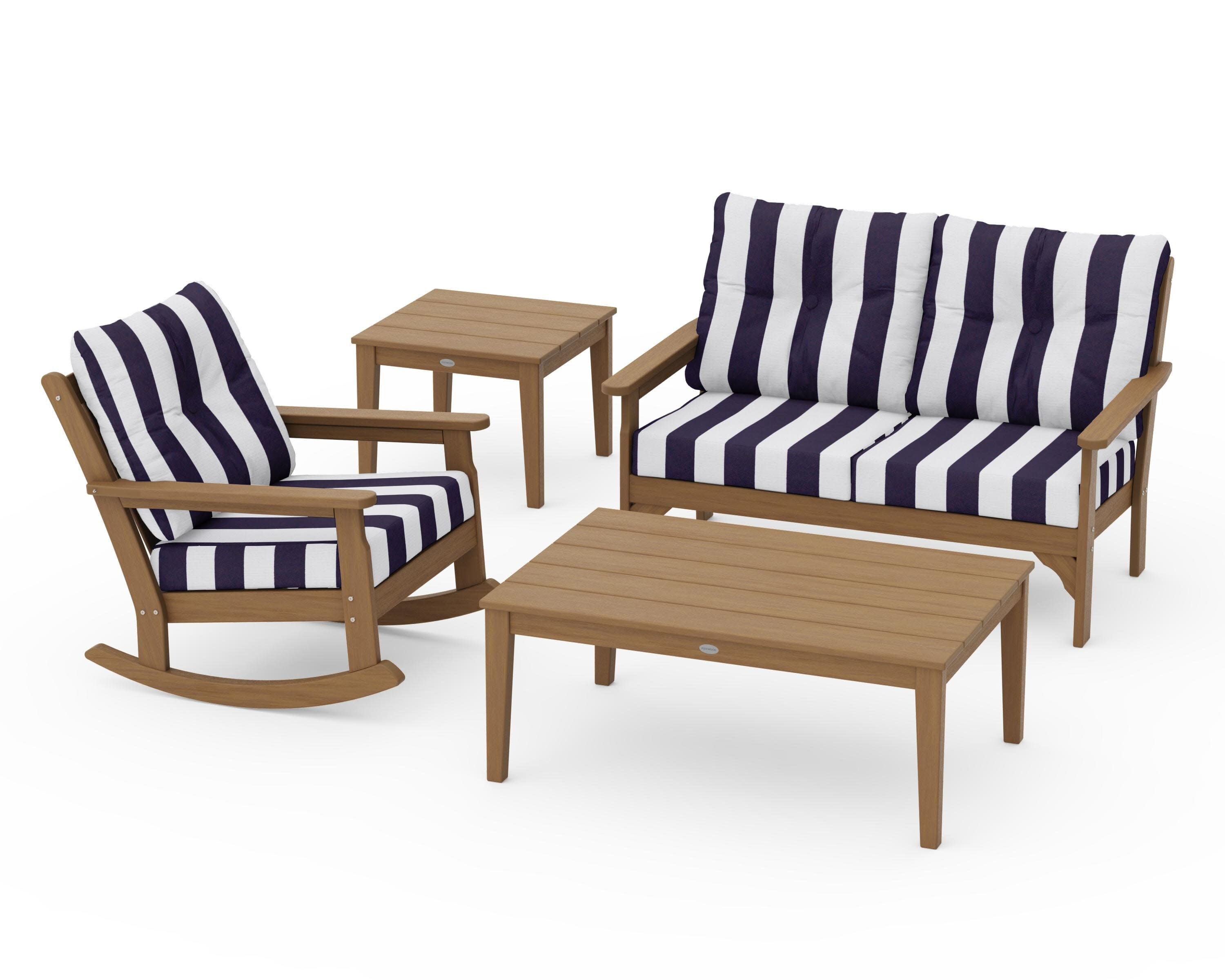 Vineyard 4-Piece Deep Seating Rocker Set in Natural / Cabana Stripe Navy