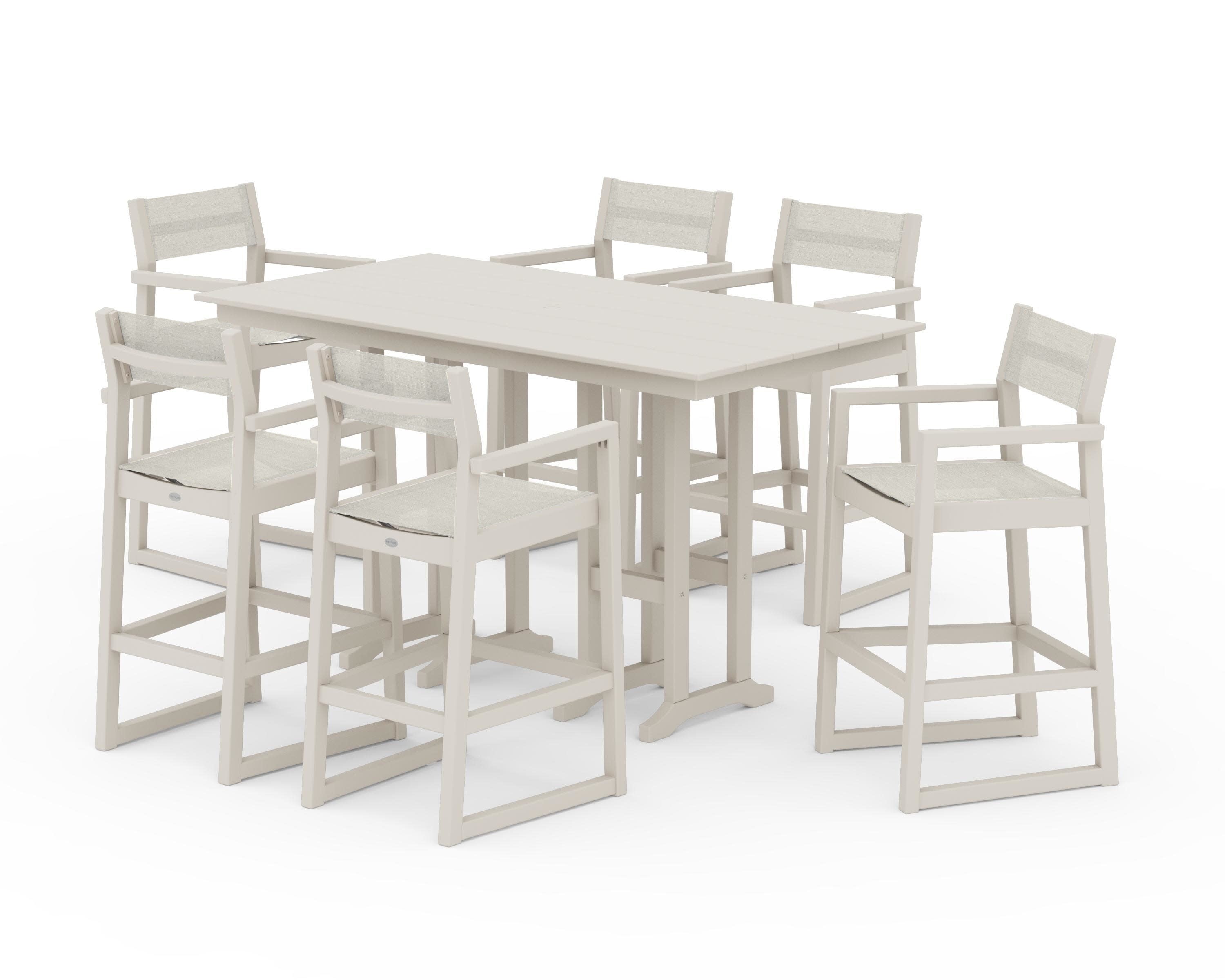 EDGE Sling Arm Chair 7-Piece Farmhouse Bar Set in Sand / Parchment Sling