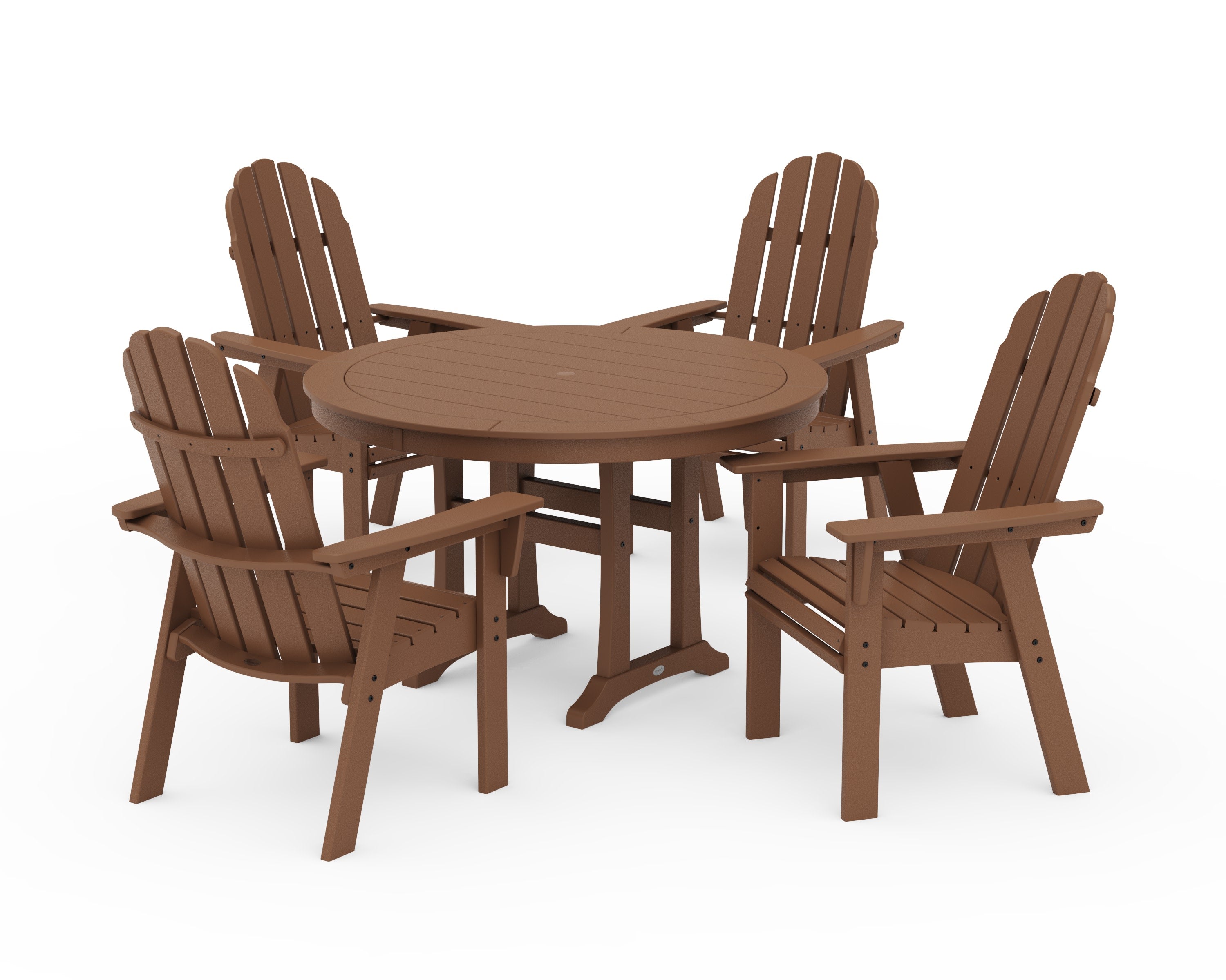 Vineyard Curveback Adirondack 5-Piece Nautical Trestle Dining Set in Teak