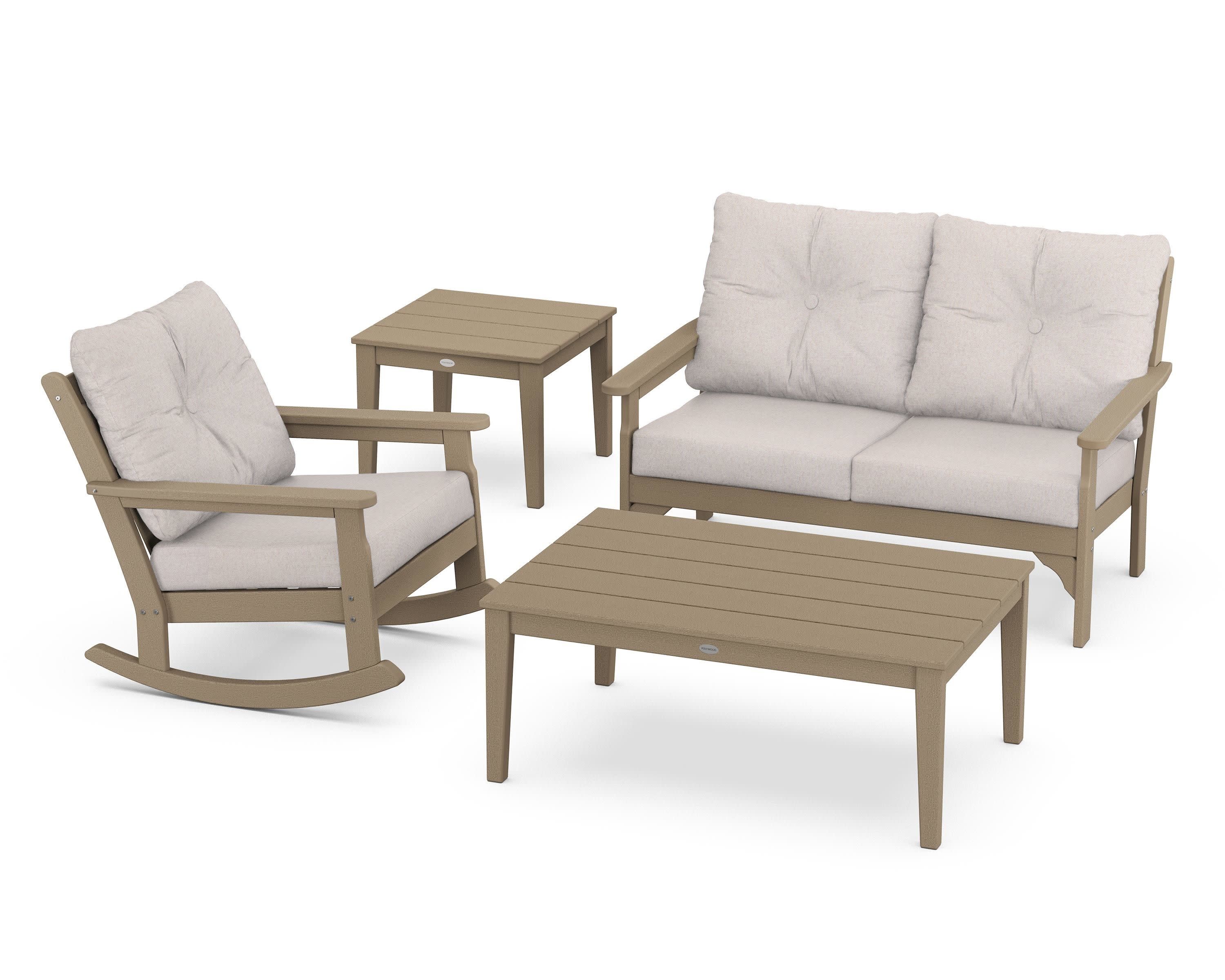 Vineyard 4-Piece Deep Seating Rocker Set in Vintage Sahara / Dune Burlap