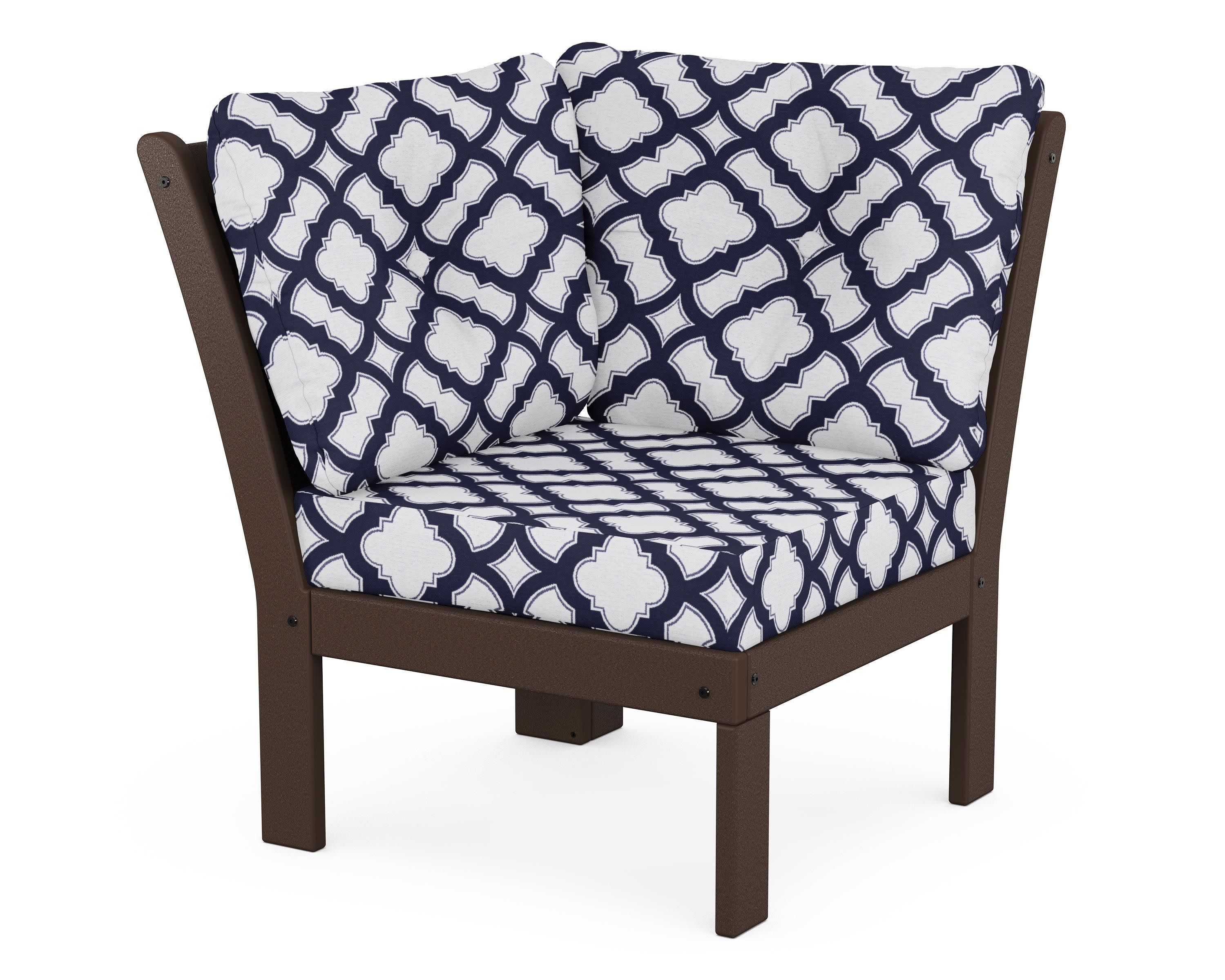 Vineyard Modular Corner Chair in Mahogany / Trellis Navy