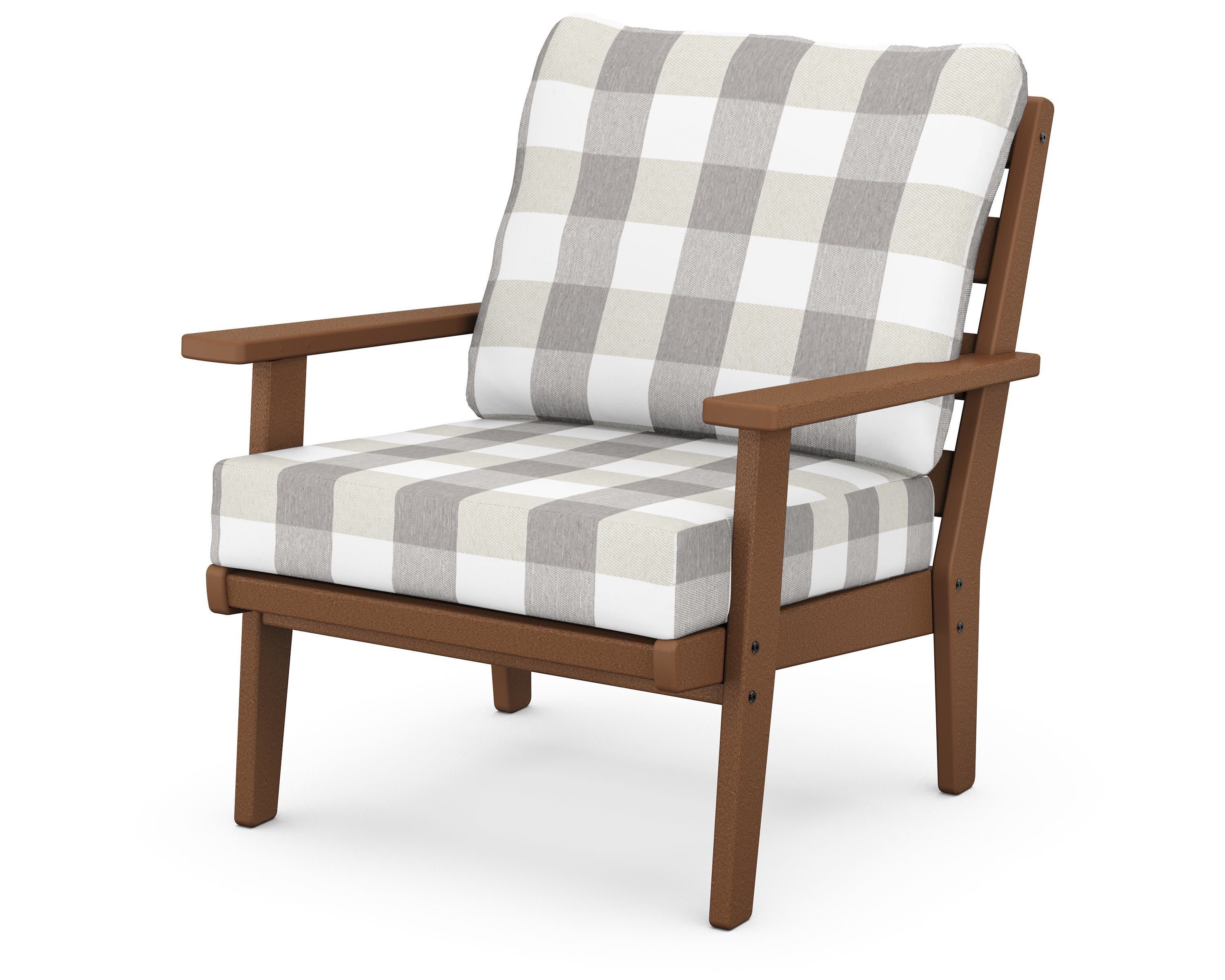 Grant Park Deep Seating Chair in Teak / Buffalo Plaid Grey Mist