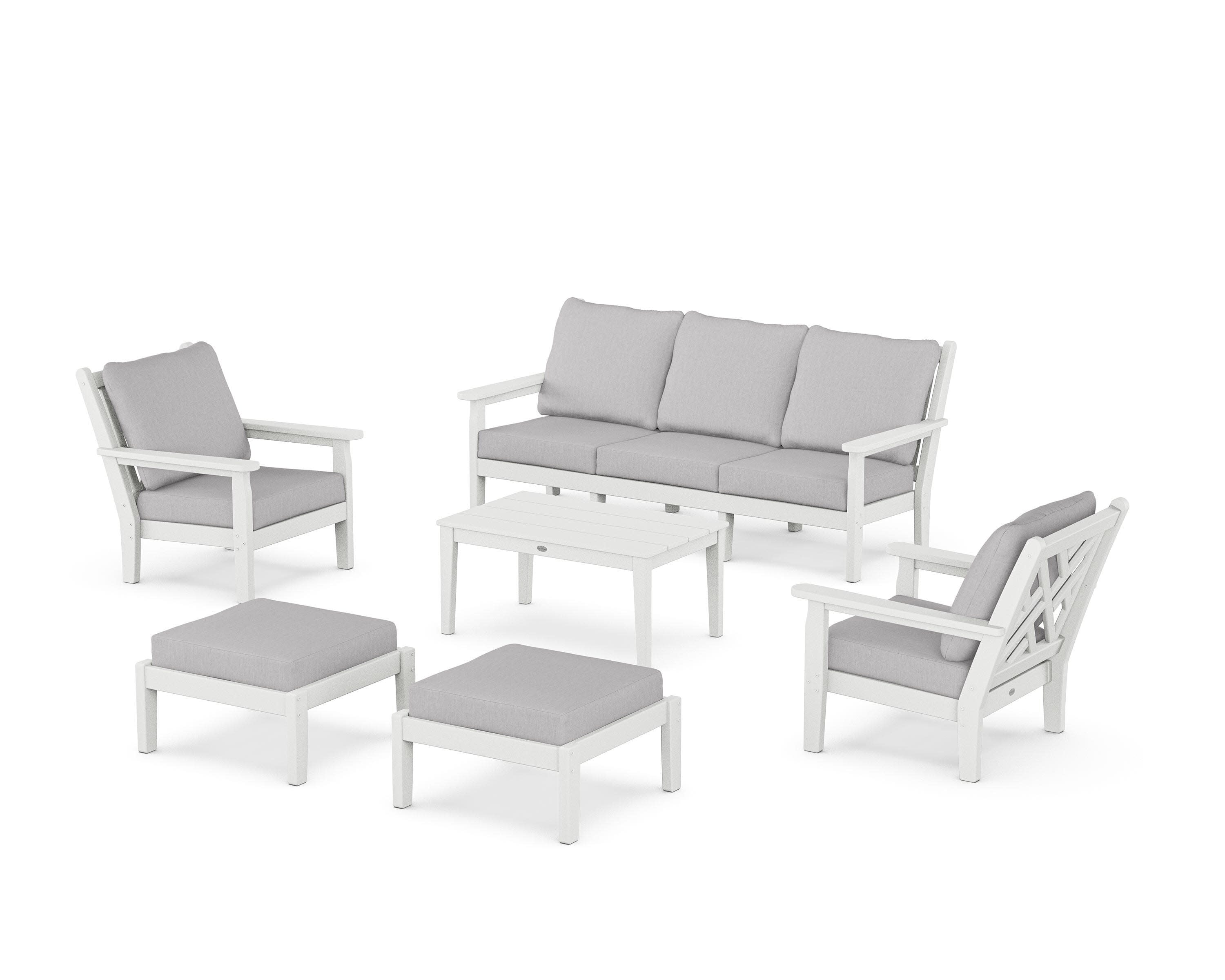 Chippendale 6-Piece Lounge Sofa Set in White / Granite