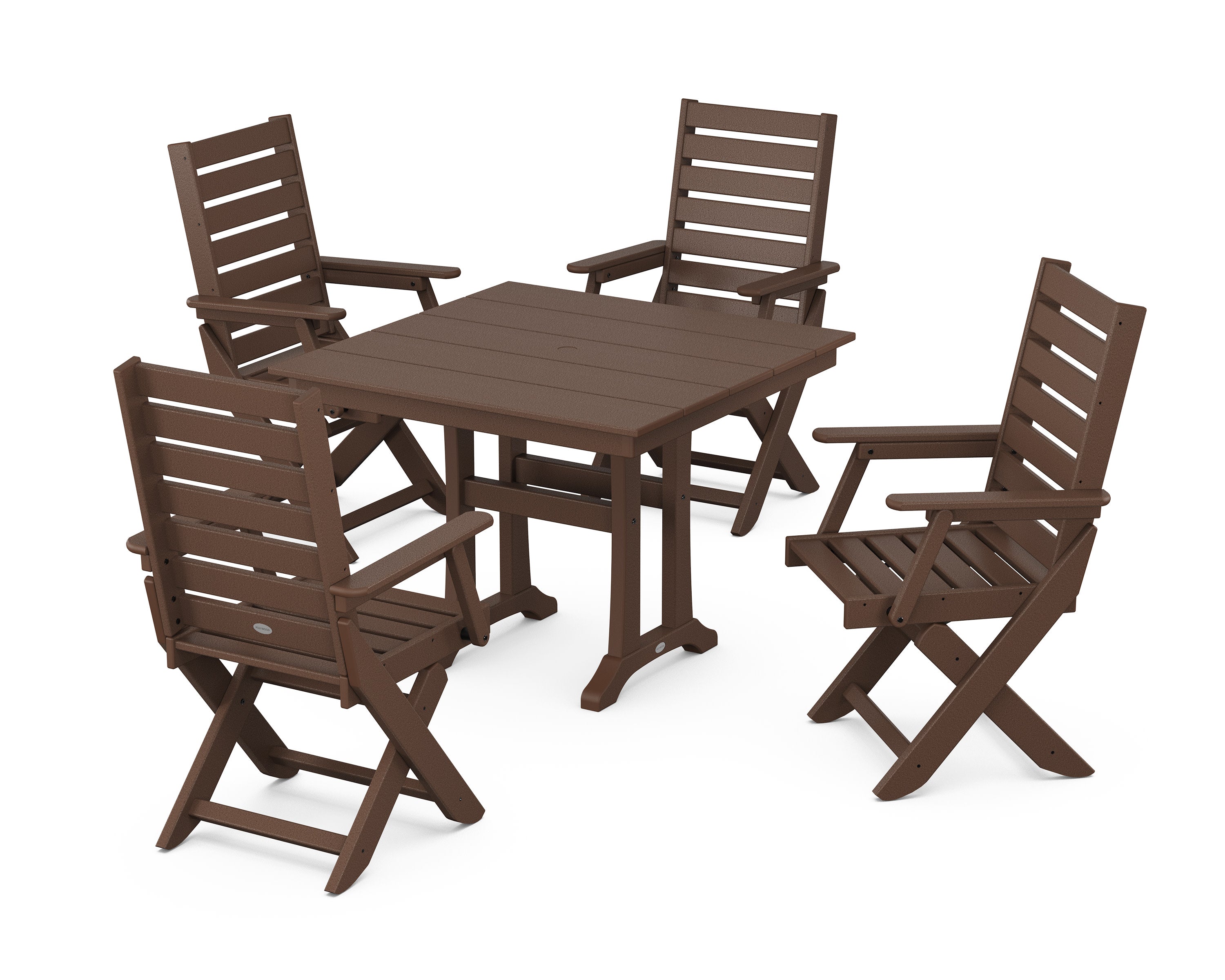 Captain Folding Chair 5-Piece Farmhouse Dining Set With Trestle Legs in Mahogany