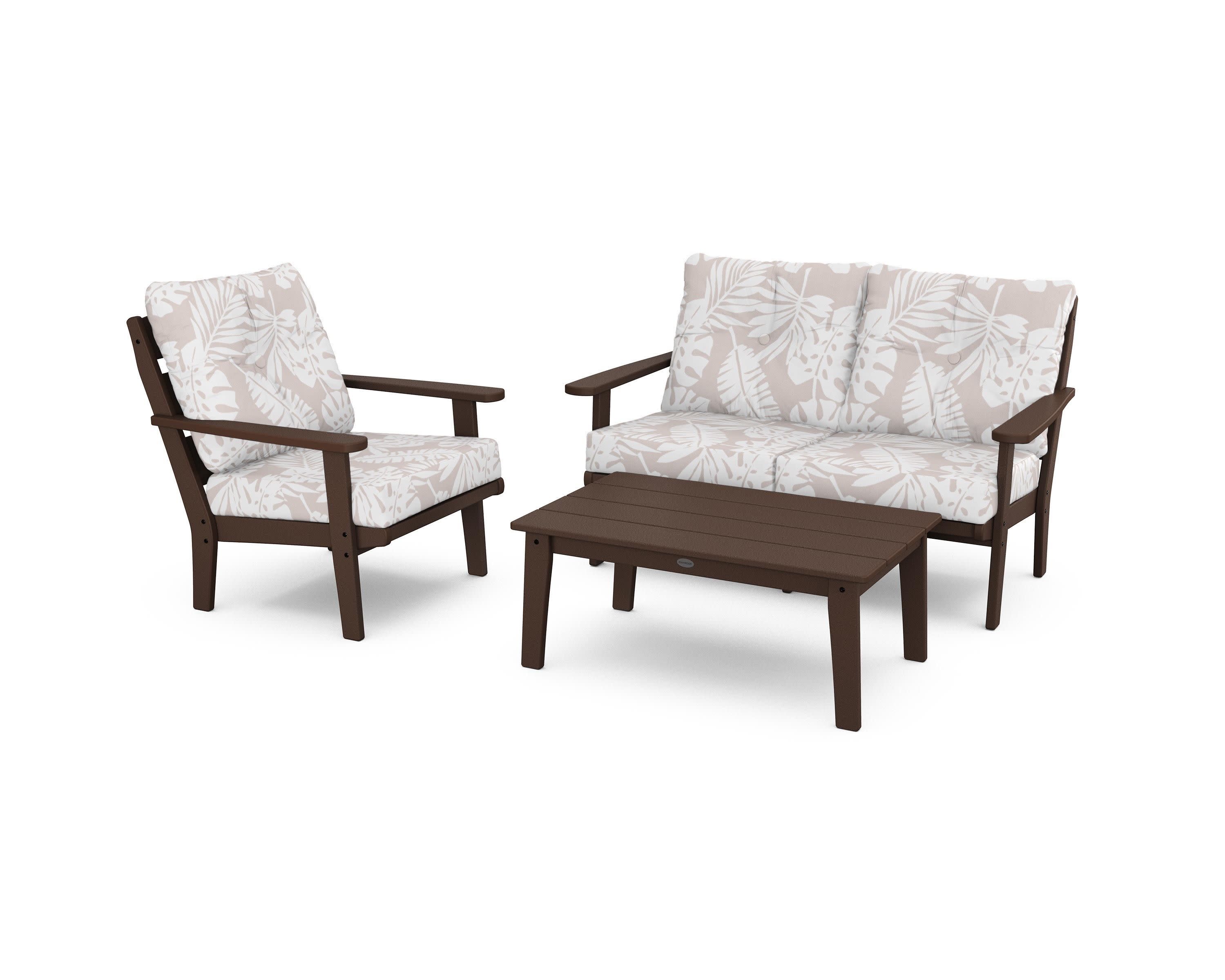 Lakeside 3-Piece Deep Seating Set in Mahogany / Leaf Dune Burlap
