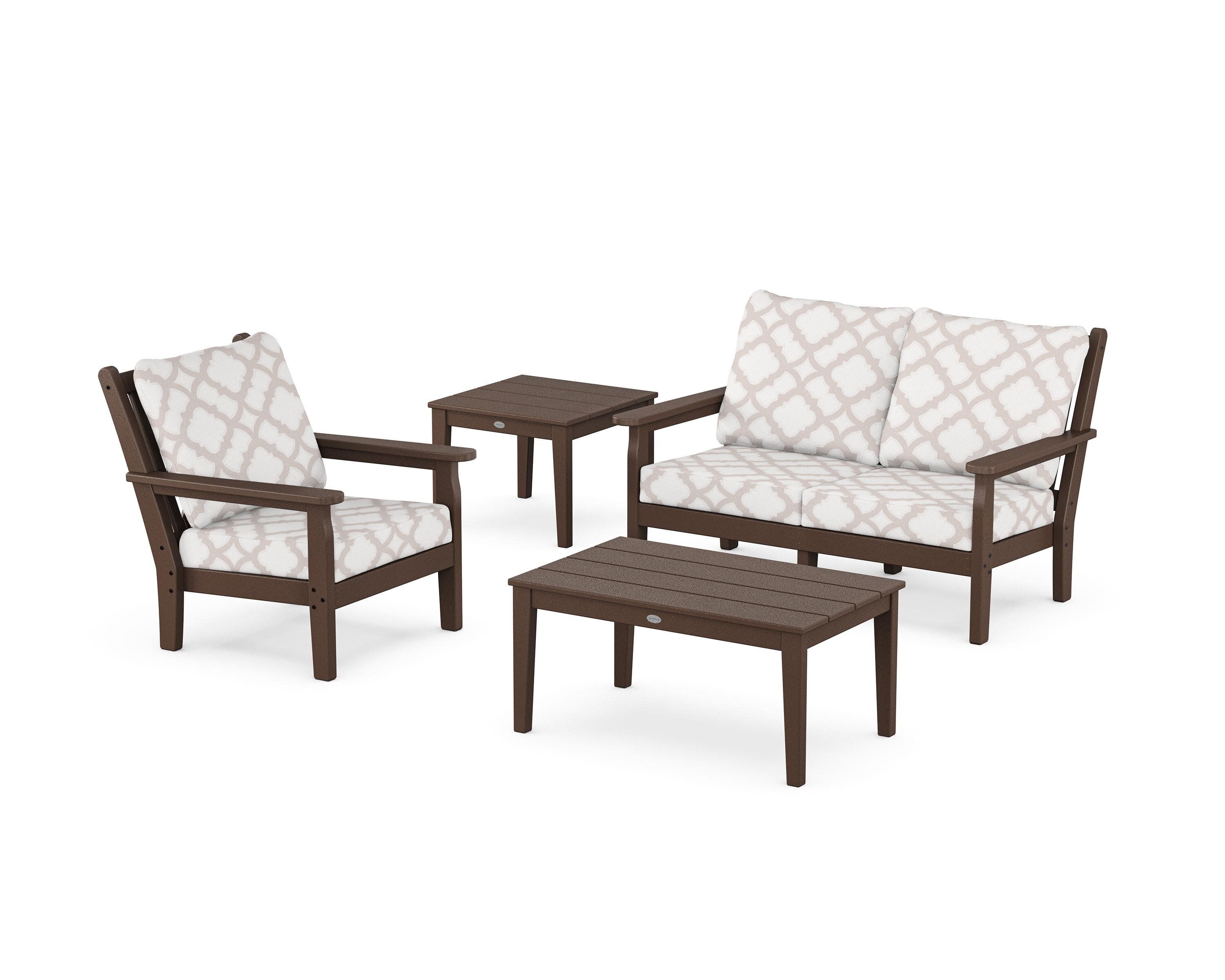 Chippendale 4-Piece Deep Seating Set in Mahogany / Trellis Dune Burlap