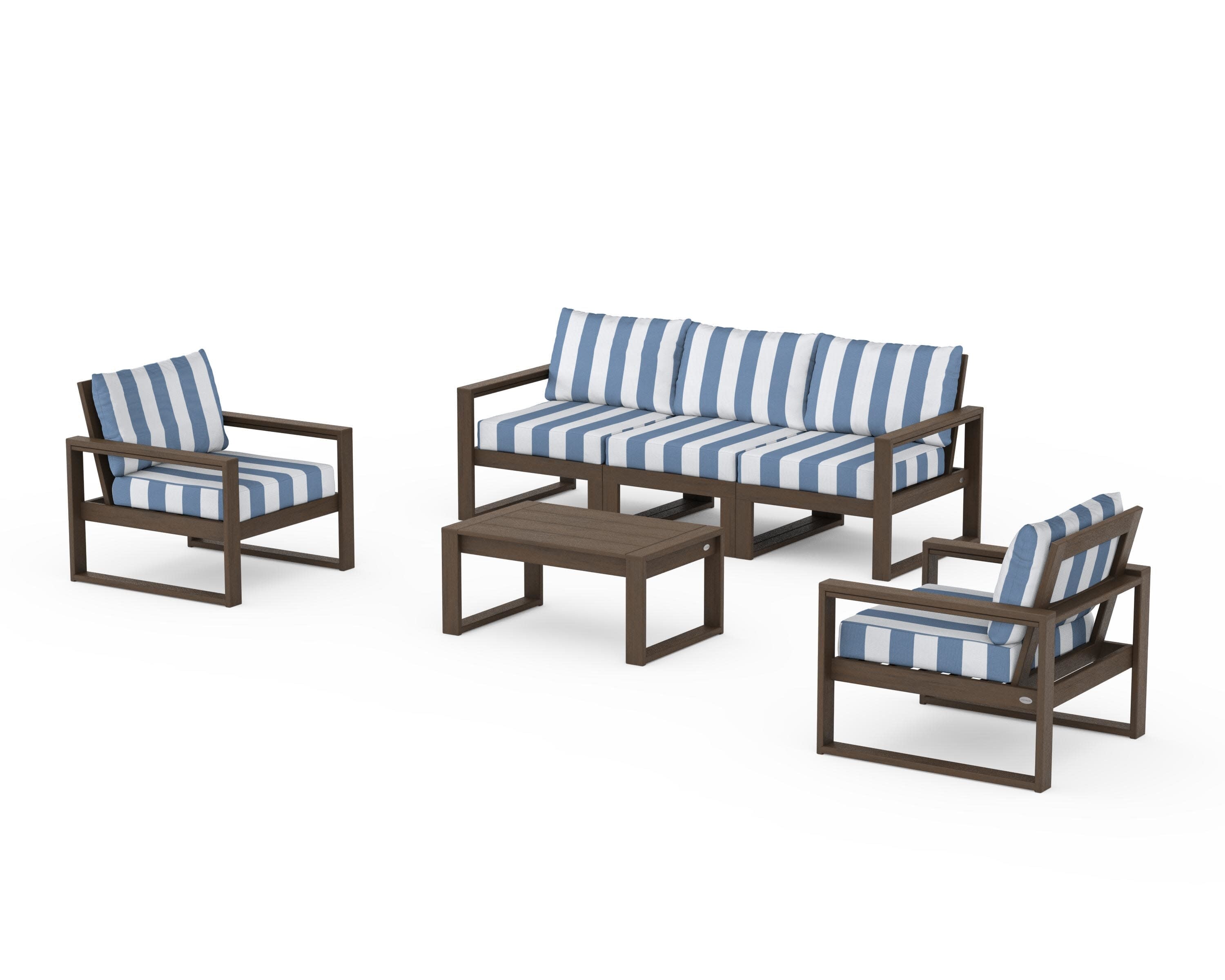 EDGE Sectional 4-Piece Deep Seating Set with Sofa in Kona / Cabana Stripe Sky Blue