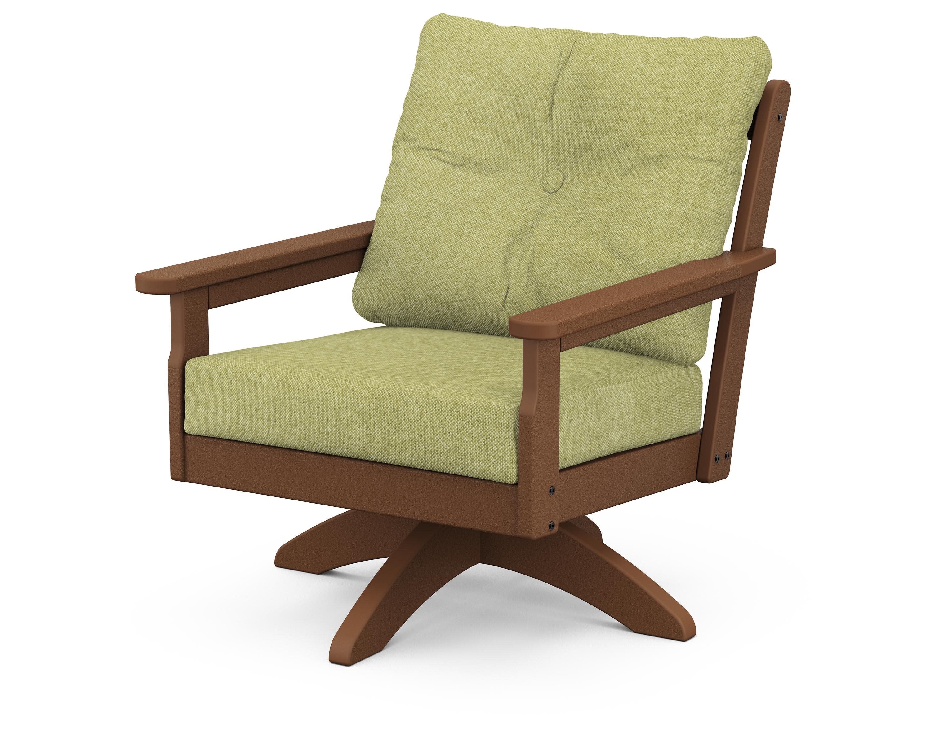 Vineyard Deep Seating Swivel Chair in Teak / Chartreuse Boucle