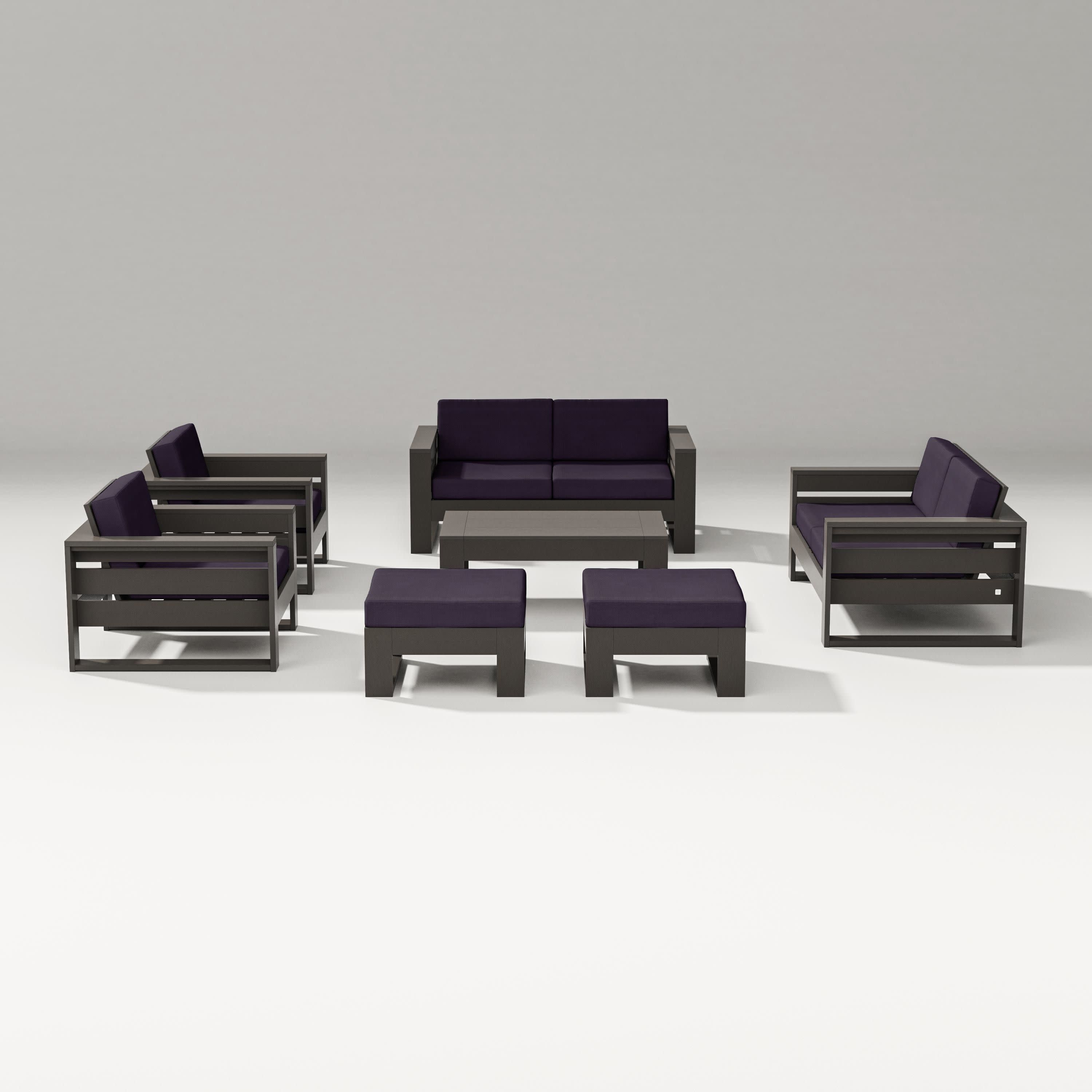 Latitude 7-Piece Lounge Loveseat Set in Vintage Coffee / Navy Linen