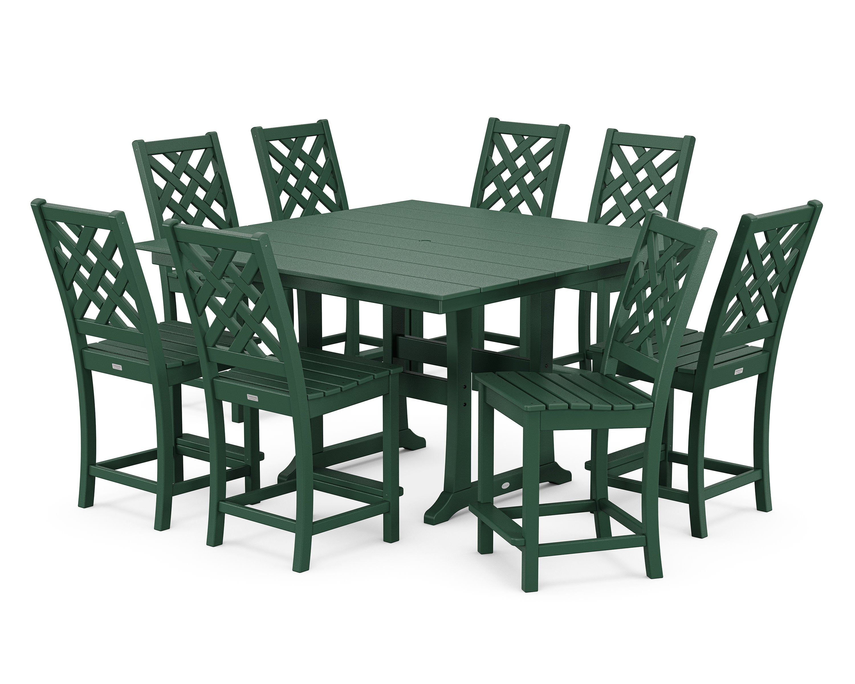 Wovendale Side Chair 9-Piece Square Farmhouse Counter Set with Trestle Legs in Green