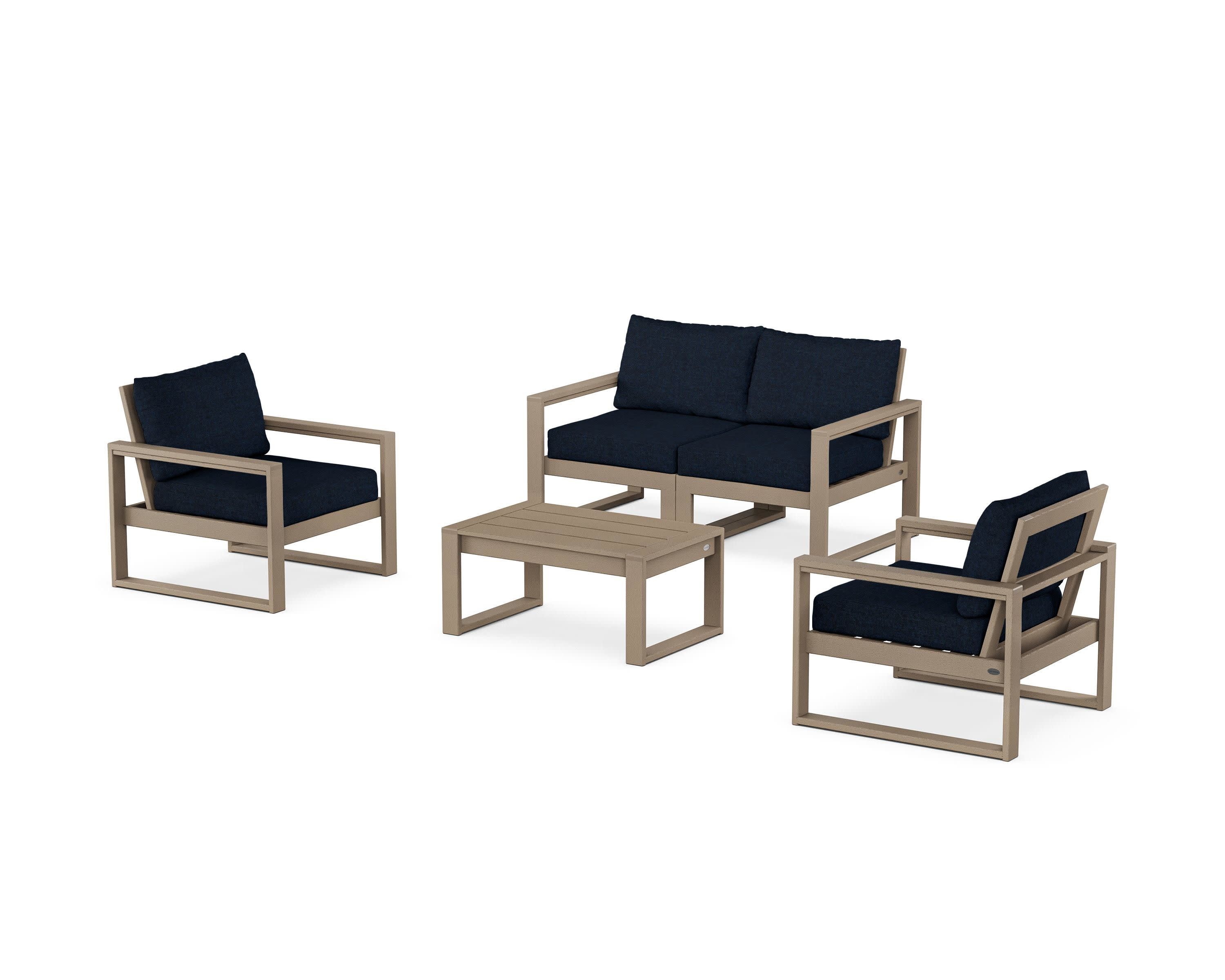 EDGE Sectional 4-Piece Deep Seating Set with Loveseat in Vintage Sahara / Marine Indigo