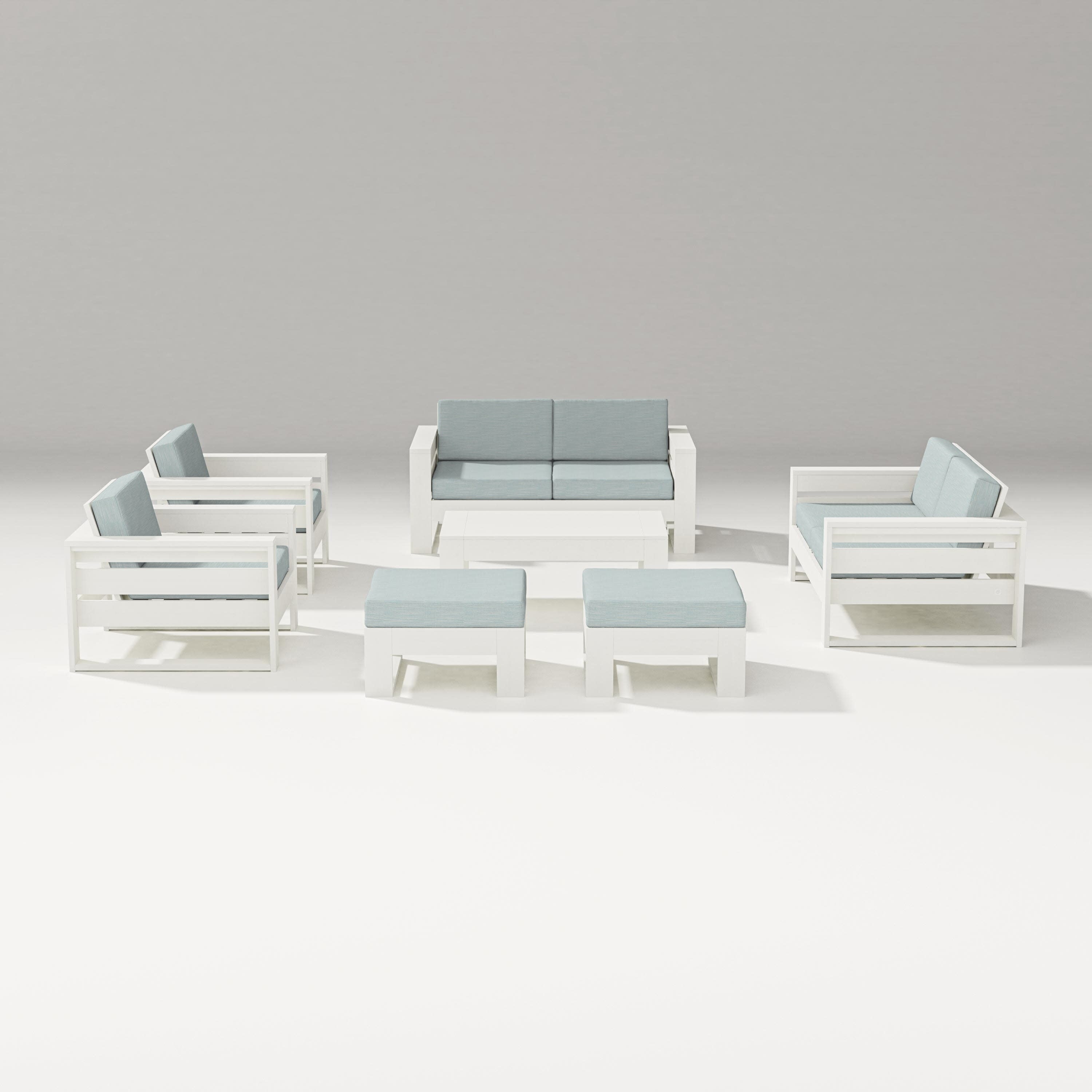 Latitude 7-Piece Lounge Loveseat Set in Vintage White / Soothe Mist