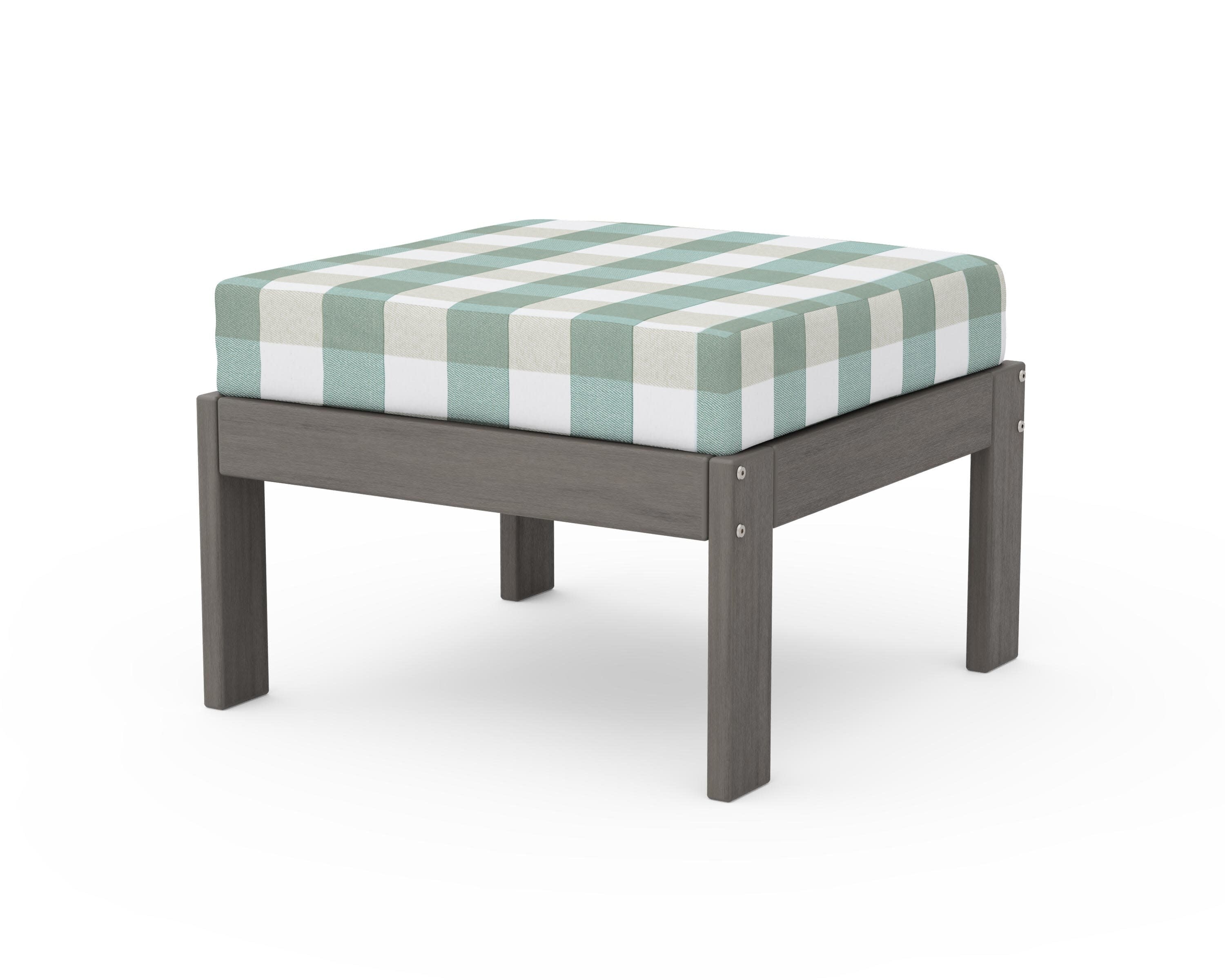 Vineyard Modular Ottoman in Driftwood / Buffalo Plaid Glacier Spa