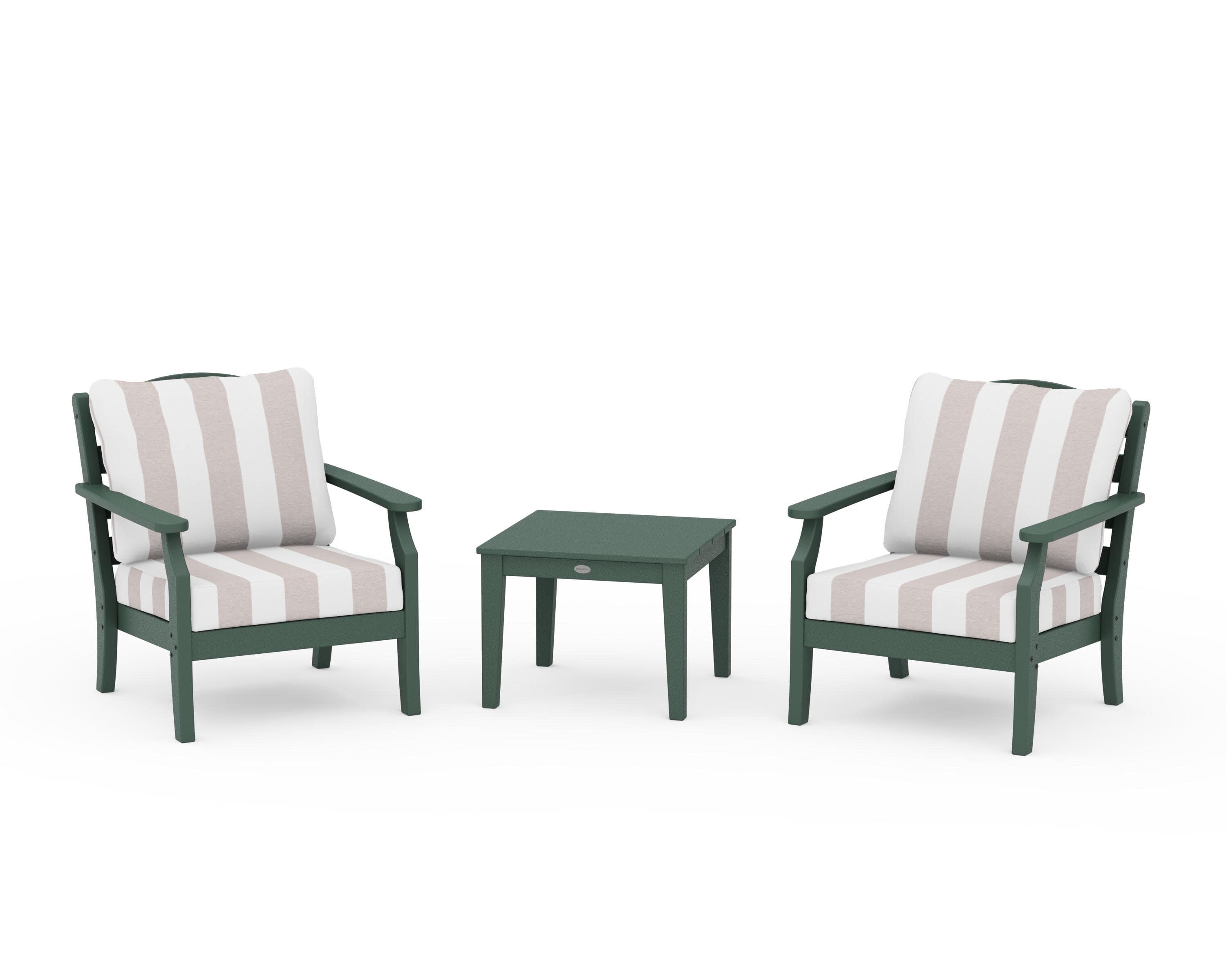 Savannah 3-Piece Deep Seating Set in Green / Cabana Stripe Dune Burlap