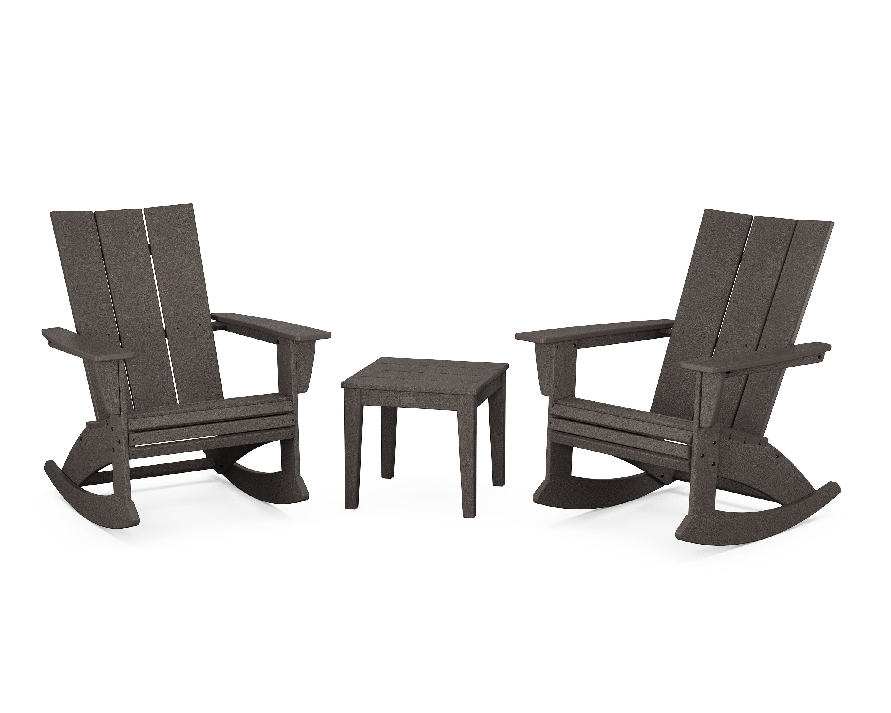 Modern Curveback 3-Piece Adirondack Rocking Chair Set in Vintage Coffee
