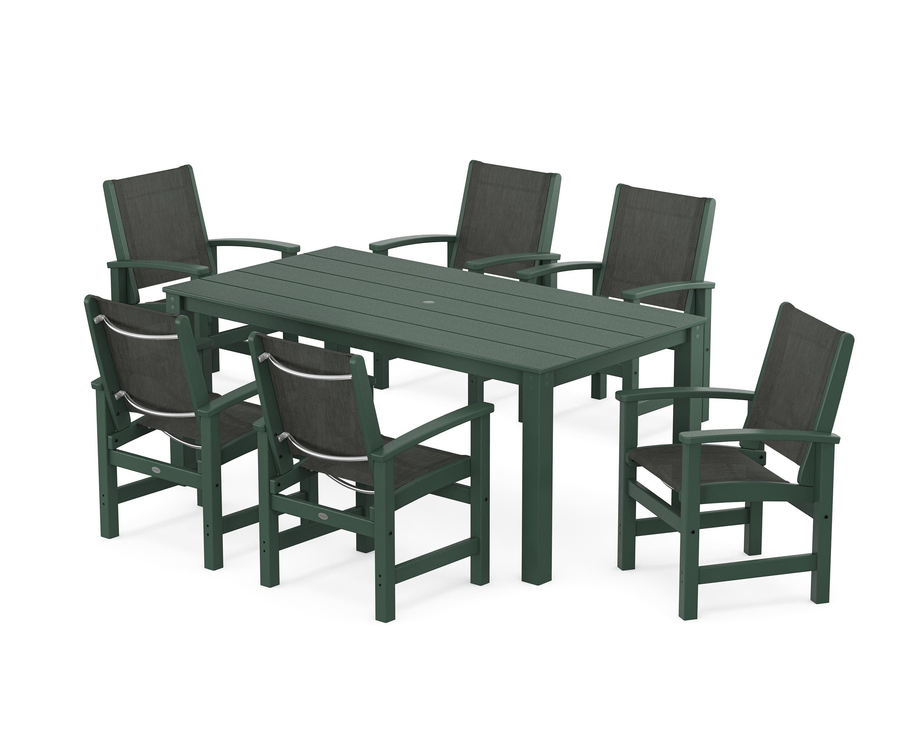 Coastal 7-Piece Parsons Dining Set in Green / Ember Sling
