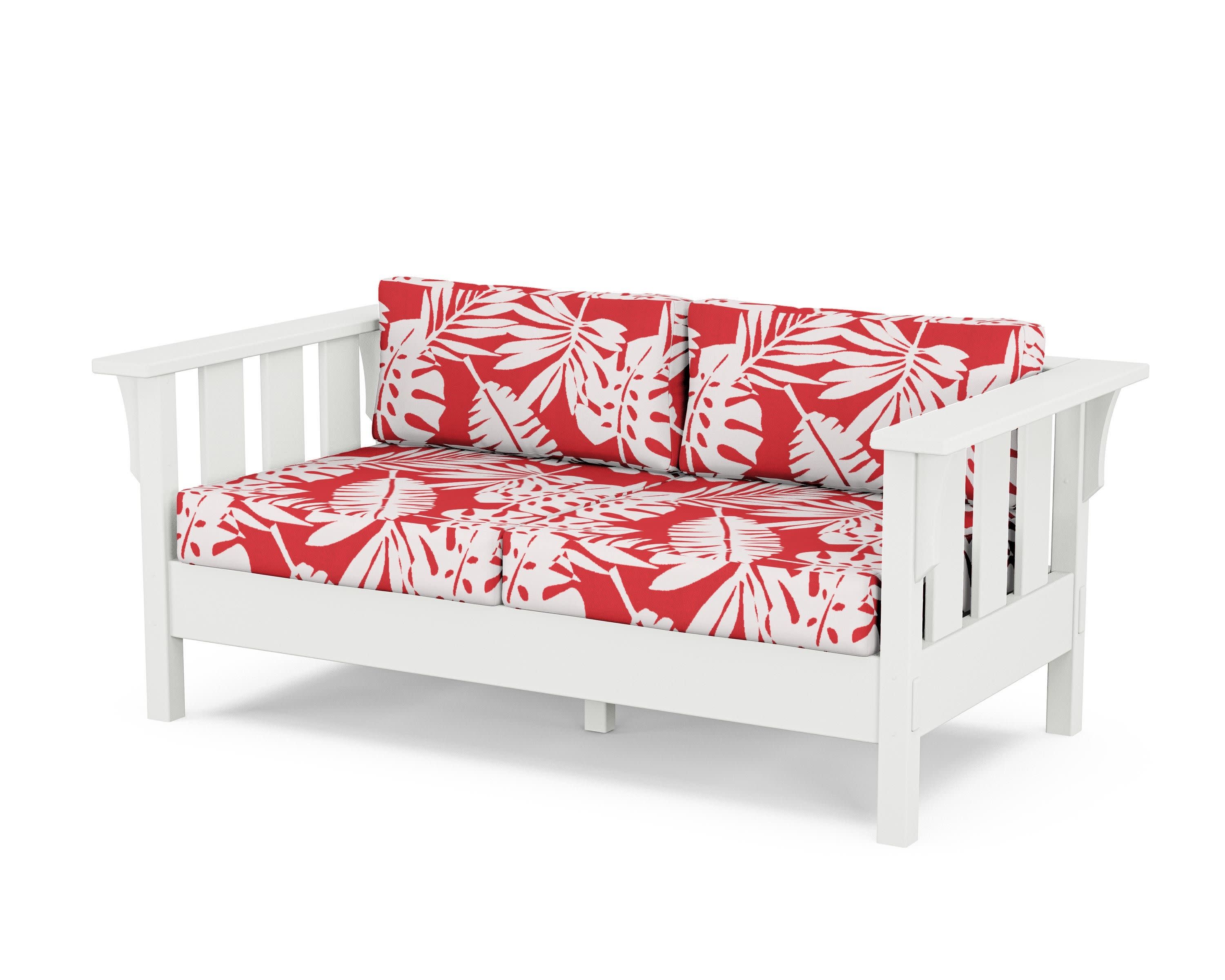 Acadia Deep Seating Loveseat in White / Leaf Crimson