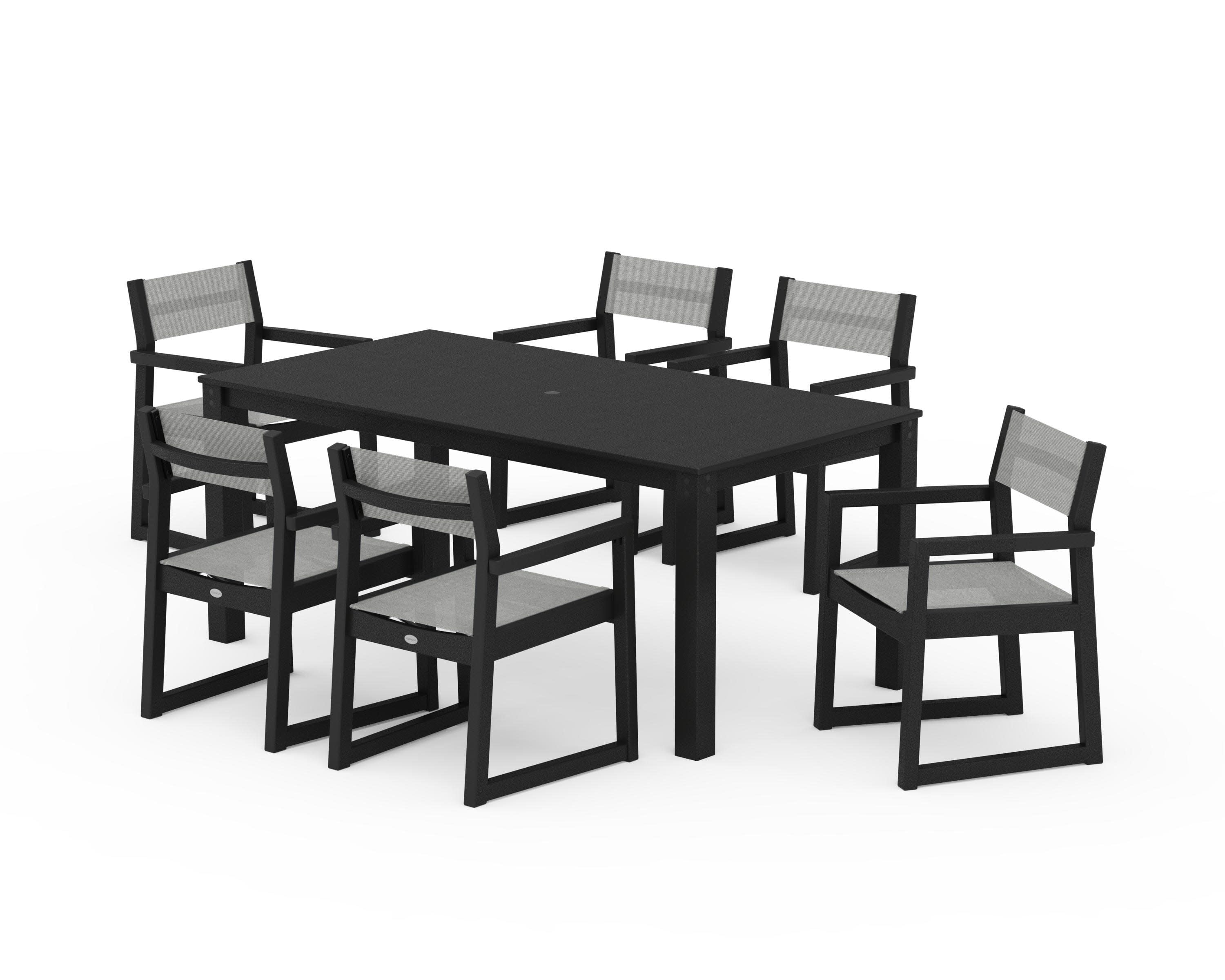 EDGE Sling Arm Chair 7-Piece Parsons Dining Set in Black / Metallic Sling