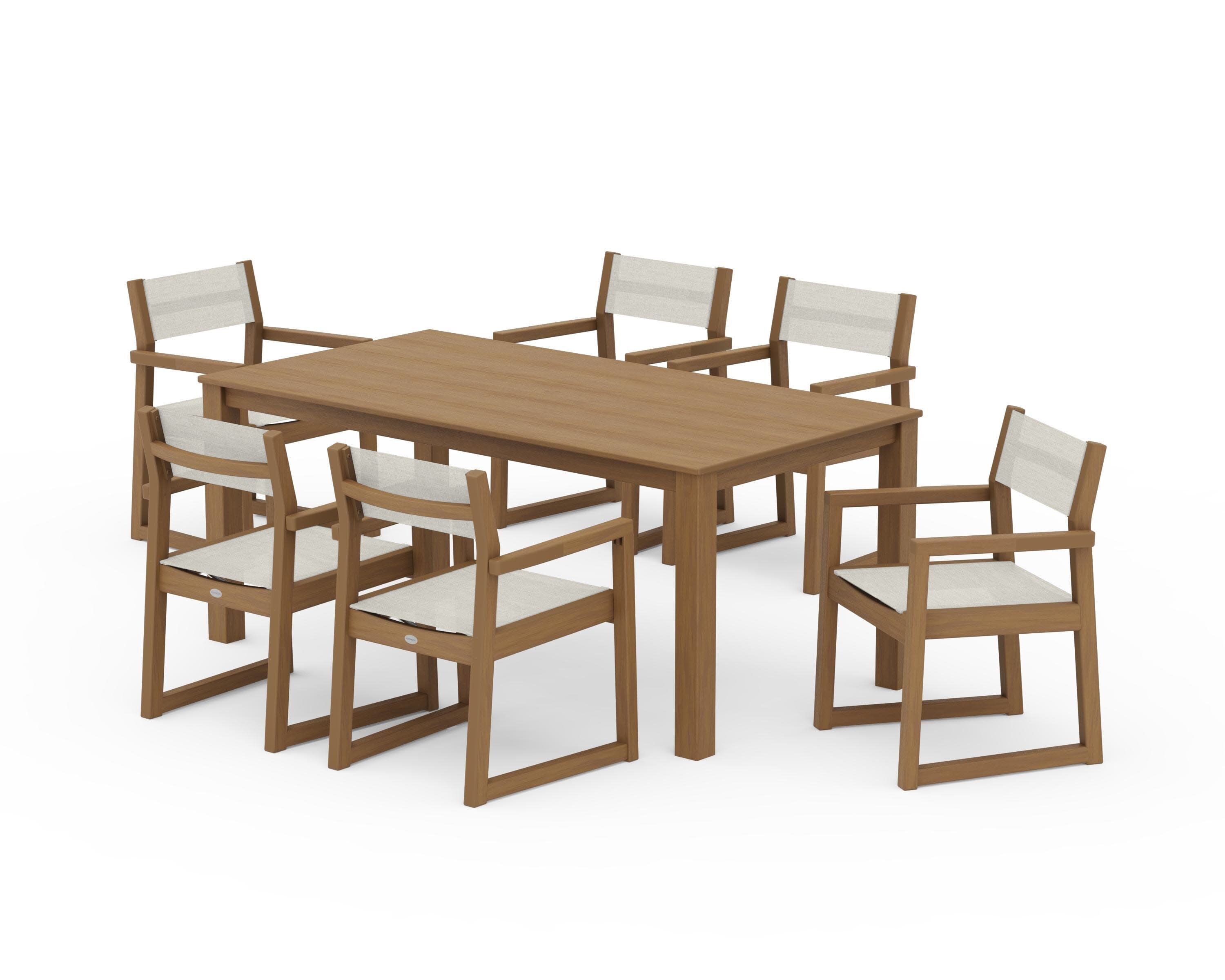 EDGE Sling Arm Chair 7-Piece Parsons Dining Set in Natural / Parchment Sling