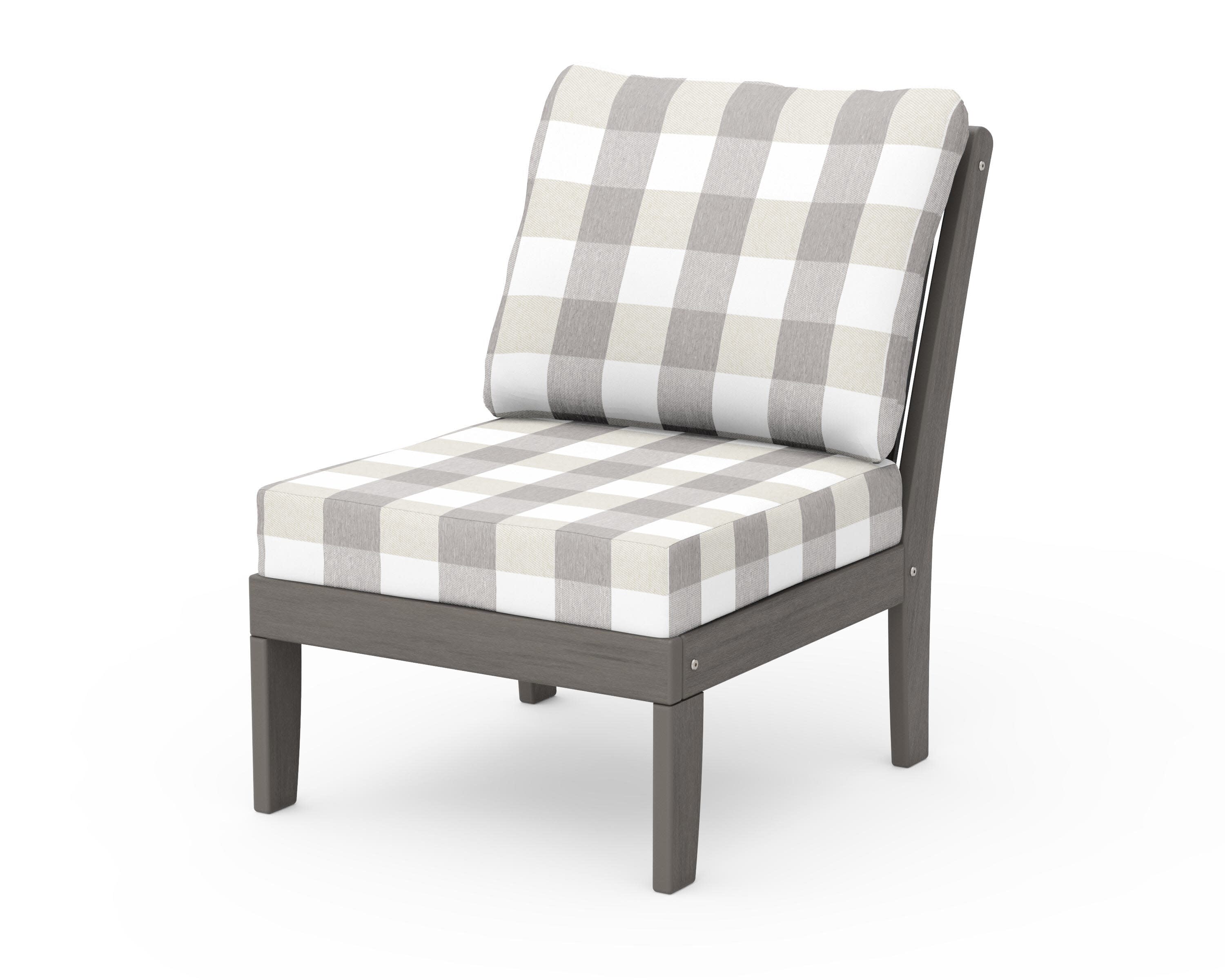 Braxton Modular Armless Chair in Driftwood / Buffalo Plaid Grey Mist