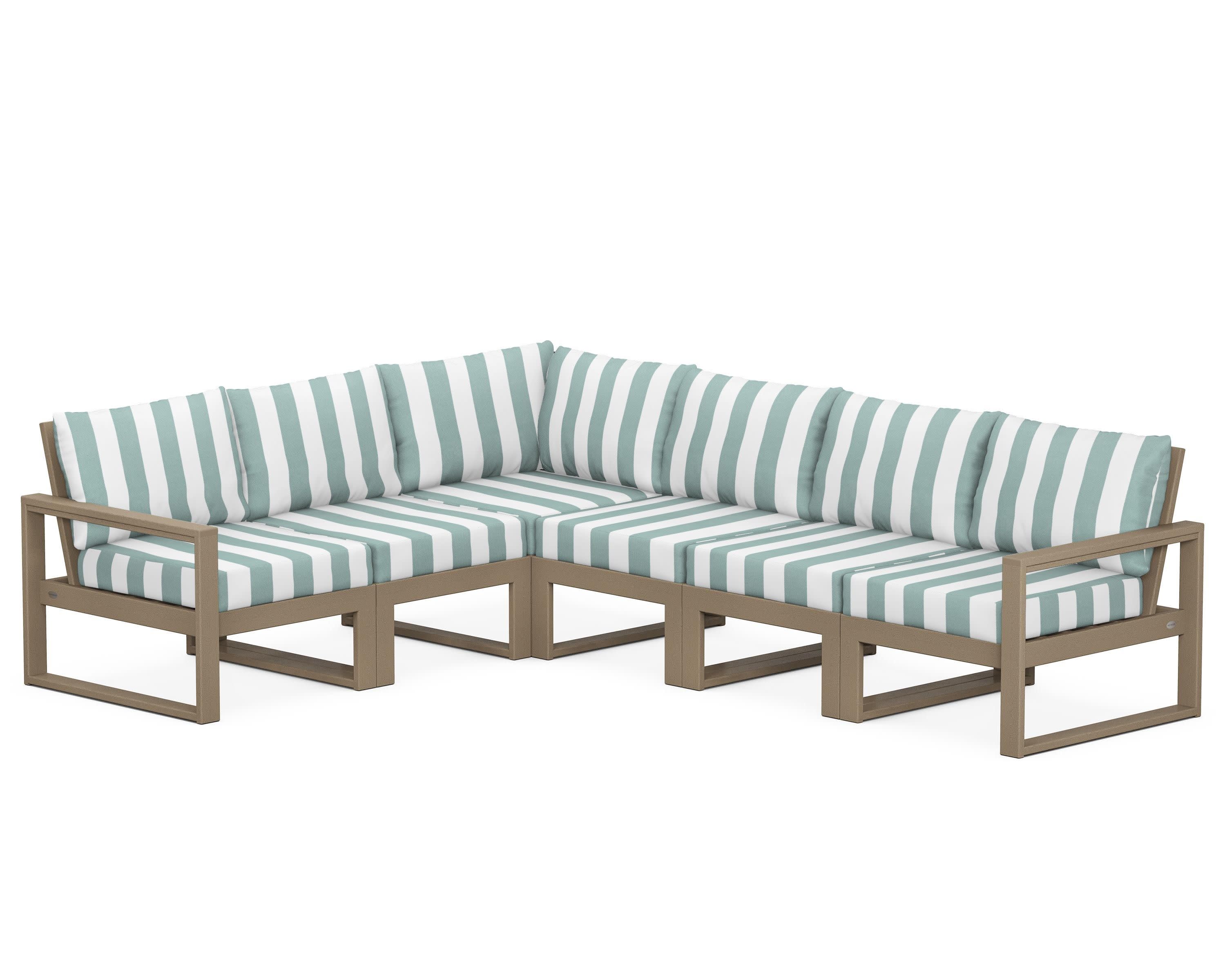 EDGE 6-Piece Modular Deep Seating Set in Vintage Sahara / Cabana Stripe Glacier Spa