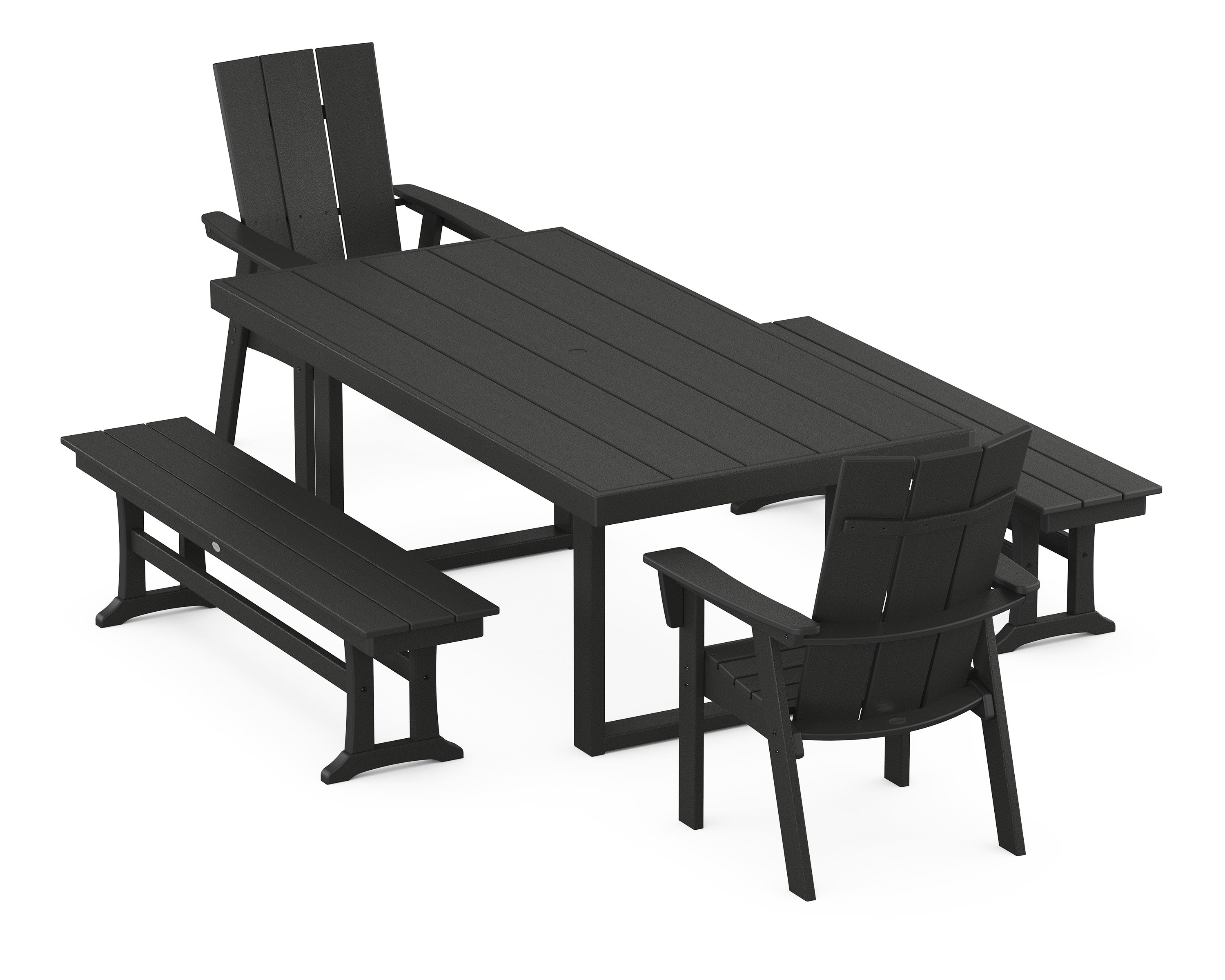 Modern Curveback Adirondack 5-Piece Dining Set with Benches in Black